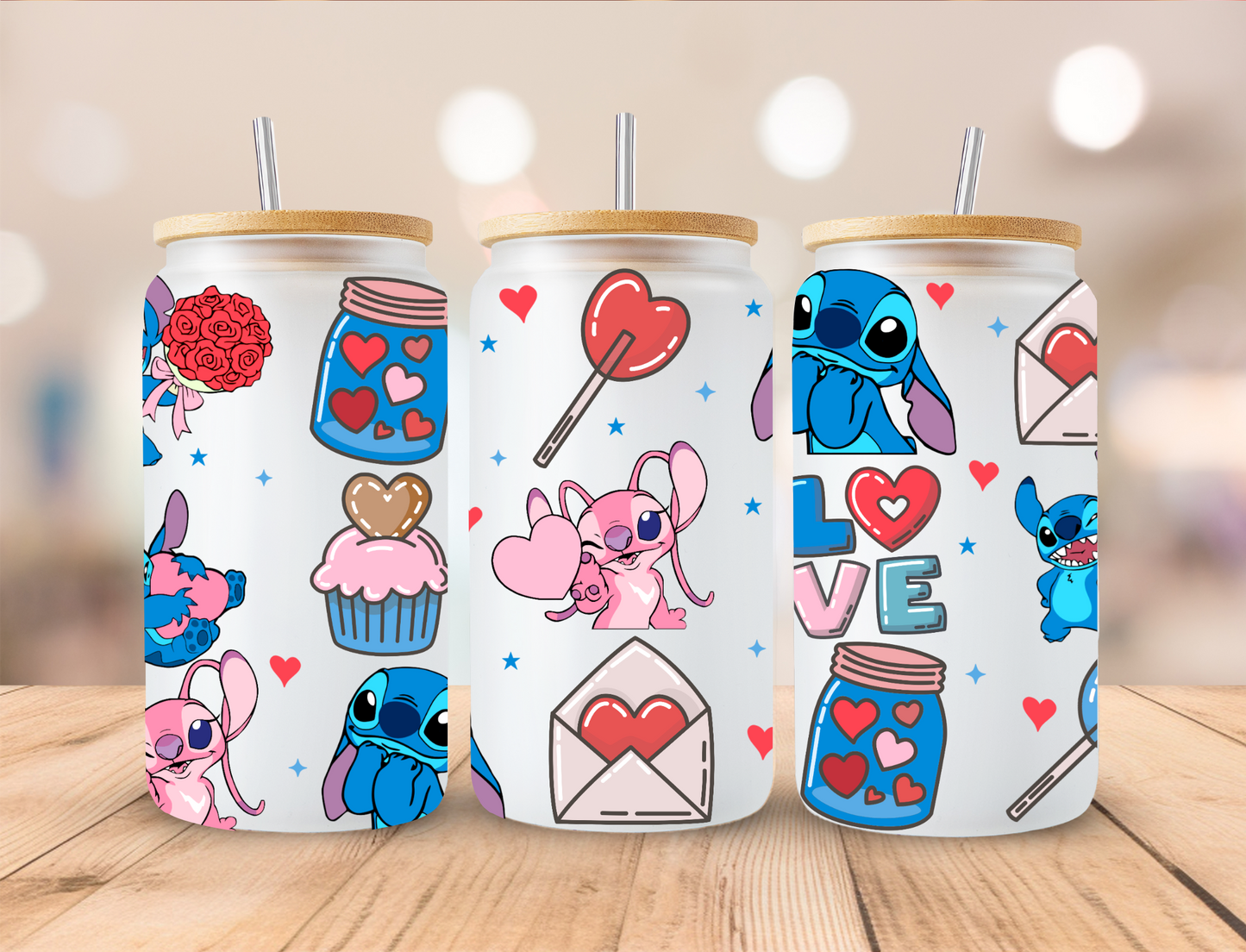 Valentine's Blue Alien Love - 16 oz / 20 oz Libby UV DTF Wrap