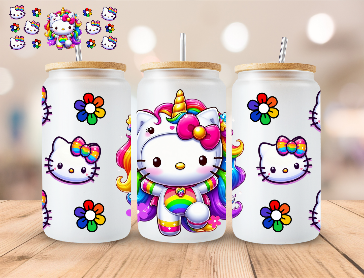 Unicorn Kitty - 16 oz / 20 oz Libby UV DTF Wrap