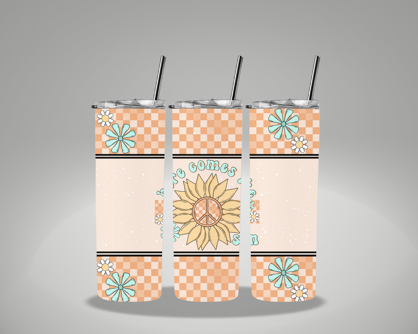 Here Comes The Sun Peace Sunflower - 20oz Skinny Tumbler Wrap CERRAS EXCLUSIVE