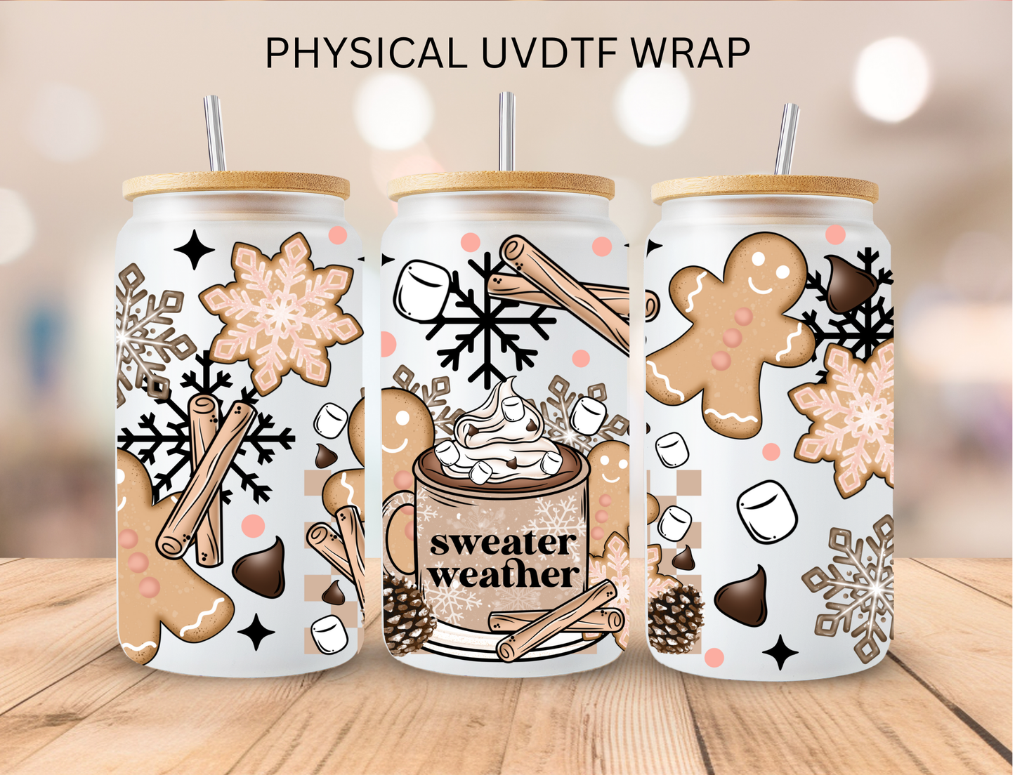 Christmas Sweater Weather Gingerbread Cookies - 16 oz / 20 oz Libby UV DTF Wrap