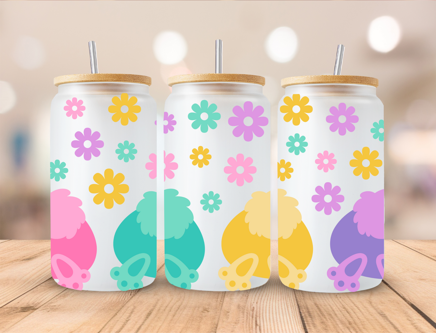 Easter Floral Bunny Butts - 16 oz / 20 oz Libby UV DTF Wrap