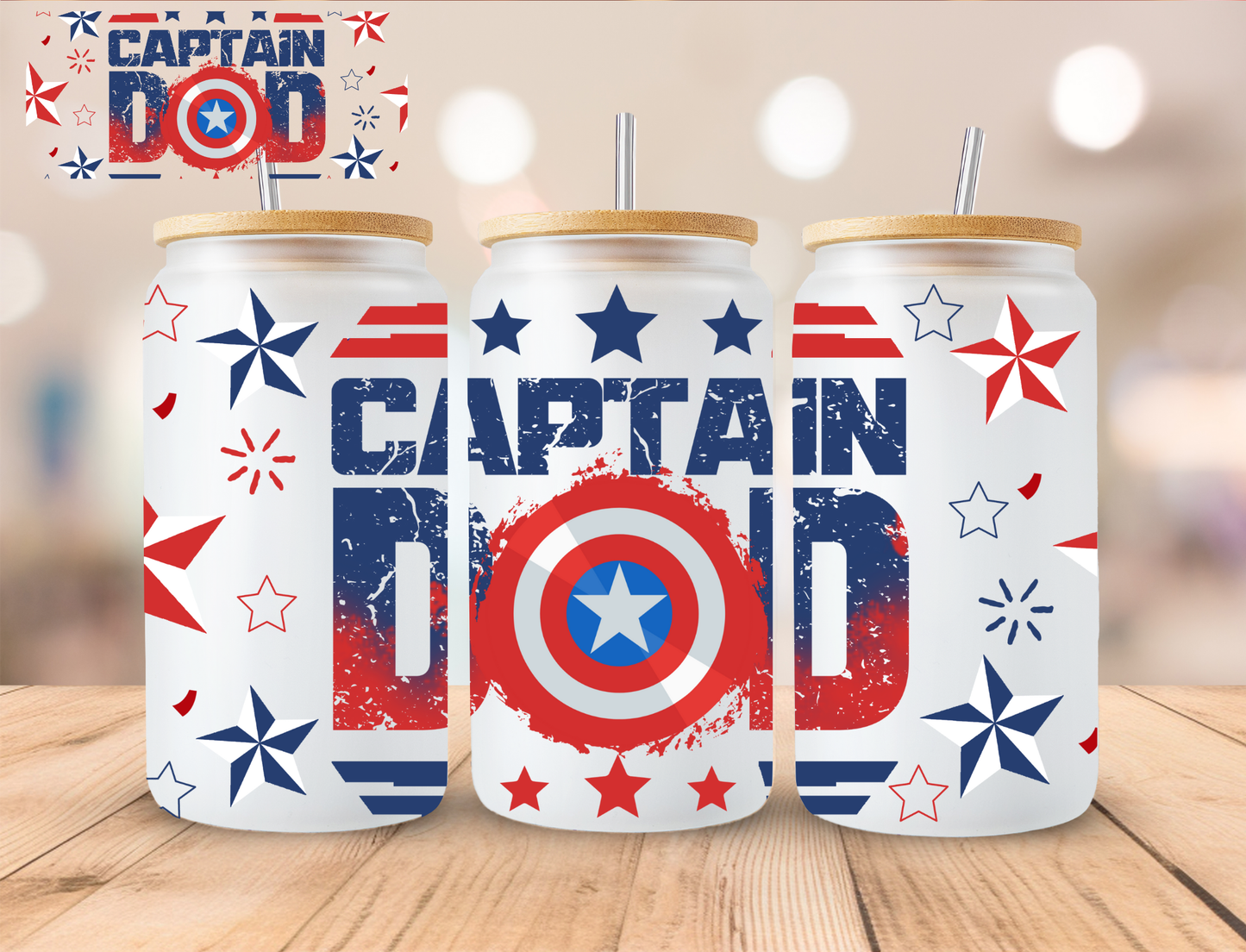 Captain Dad - 16 oz / 20 oz Libby UV DTF Wrap