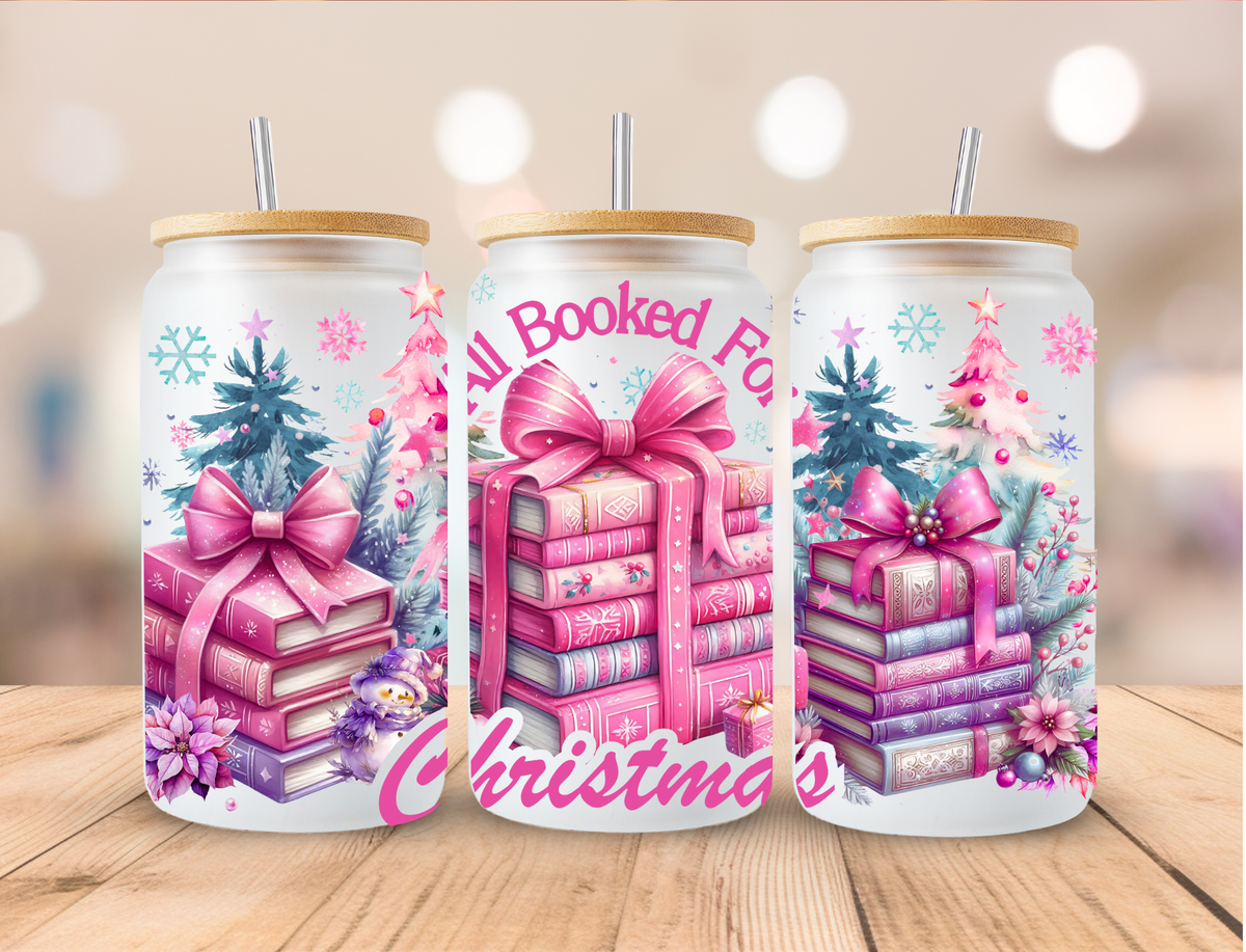 Christmas Pink Book Stack - 16 oz / 20 oz Libby UV DTF Wrap