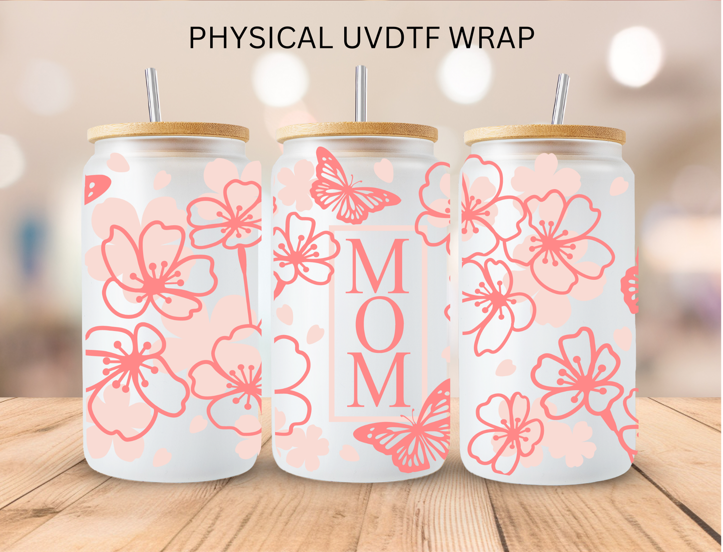 Floral MOM And Bows Pink- 16 oz / 20 oz Libby UV DTF