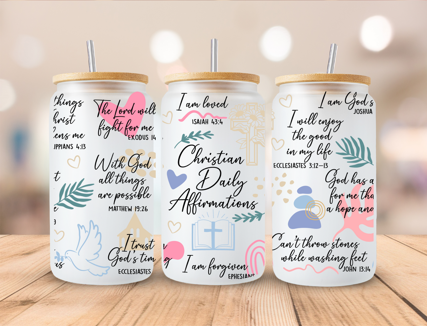Christian Daily Affirmations - 16oz Libby UV DTF Wrap