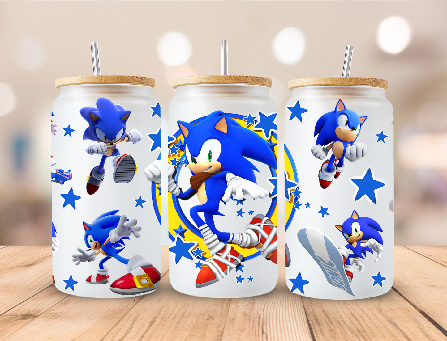 Speedy Blue Alien Sonic - 16 oz / 20 oz Libby UV DTF Wrap