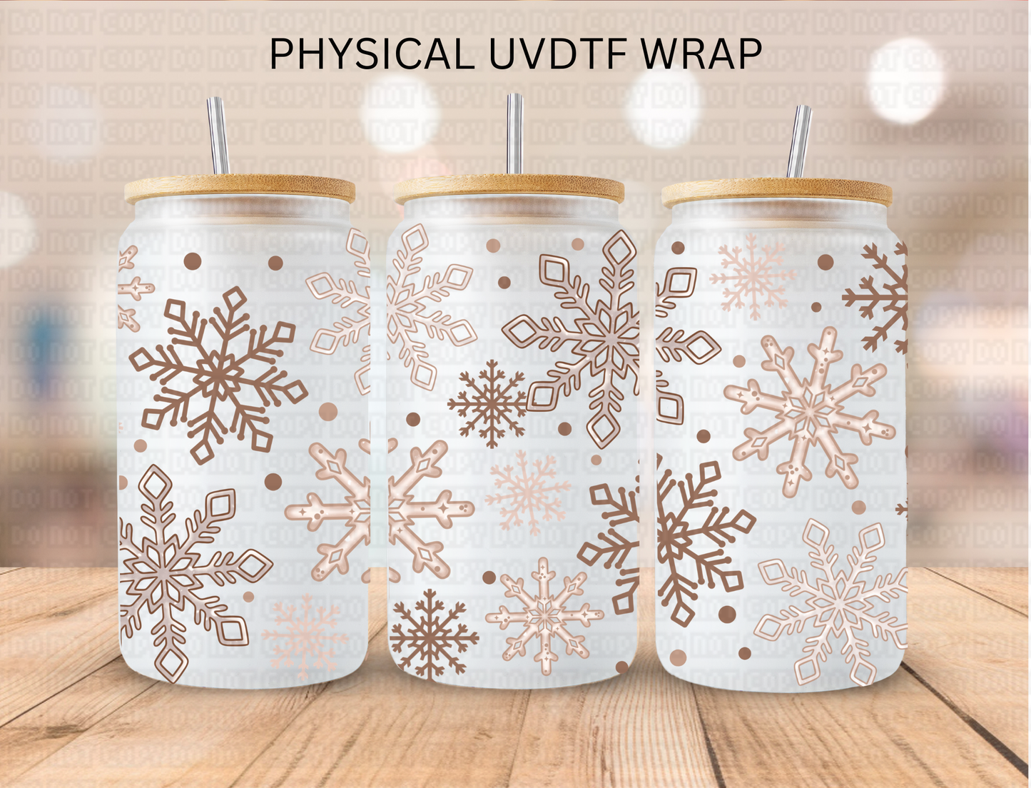 Christmas Neutral Tone Snowflakes - 16 oz / 20 oz Libby UV DTF Wrap