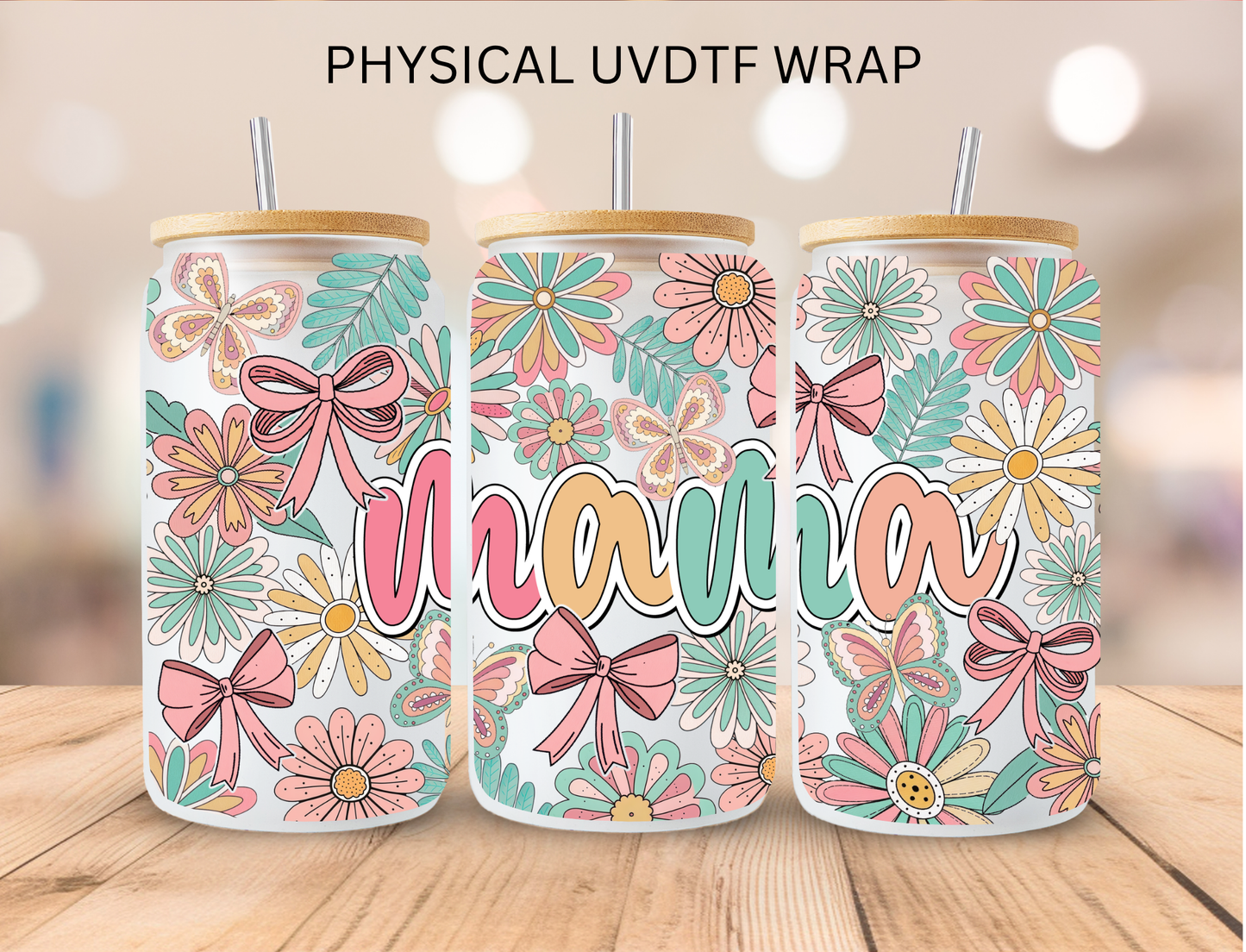 Mama Bows And Flowers - 16 oz / 20 oz Libby UV DTF Wrap