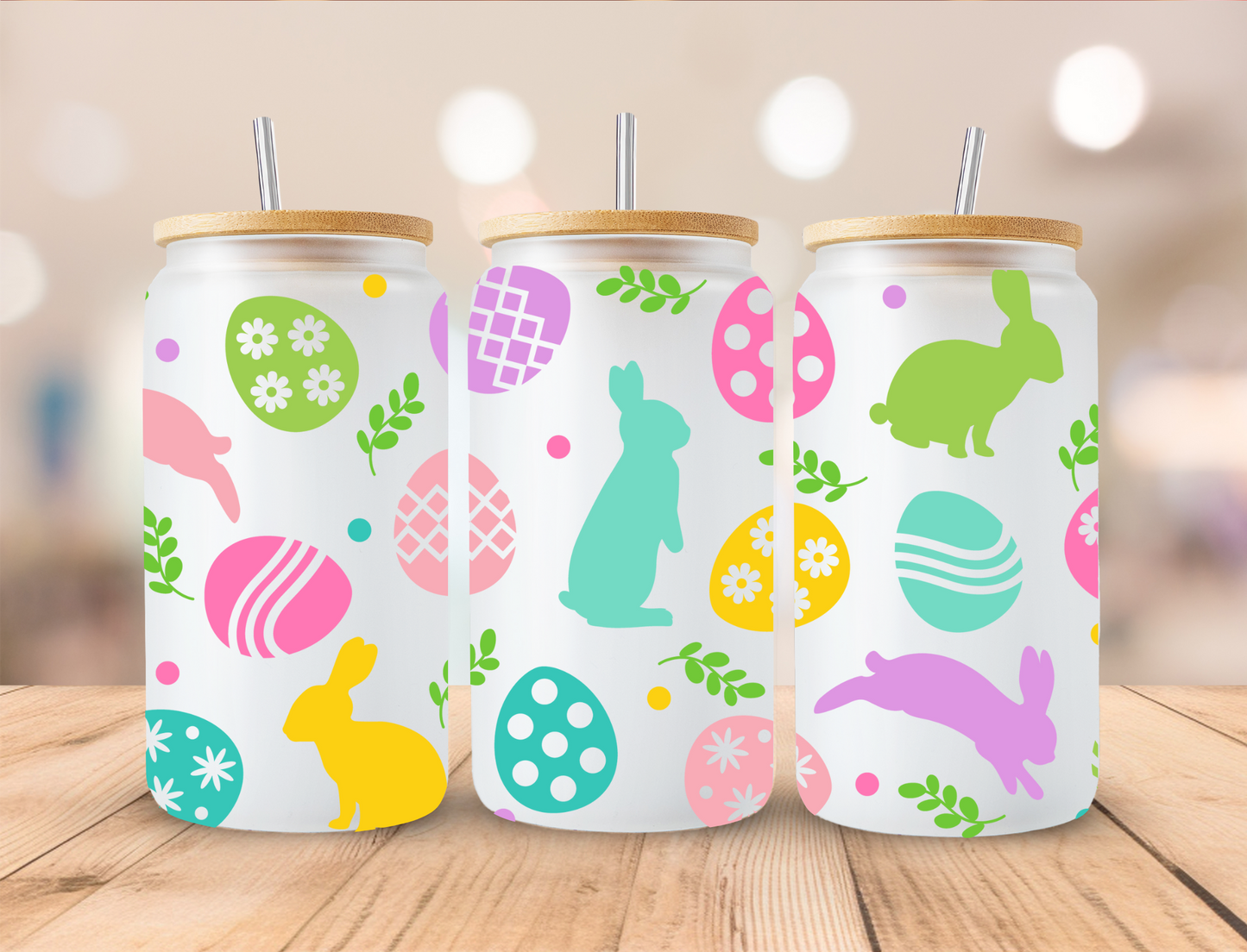 Easter Bunny And Eggs - 16 oz / 20 oz Libby UV DTF Wrap