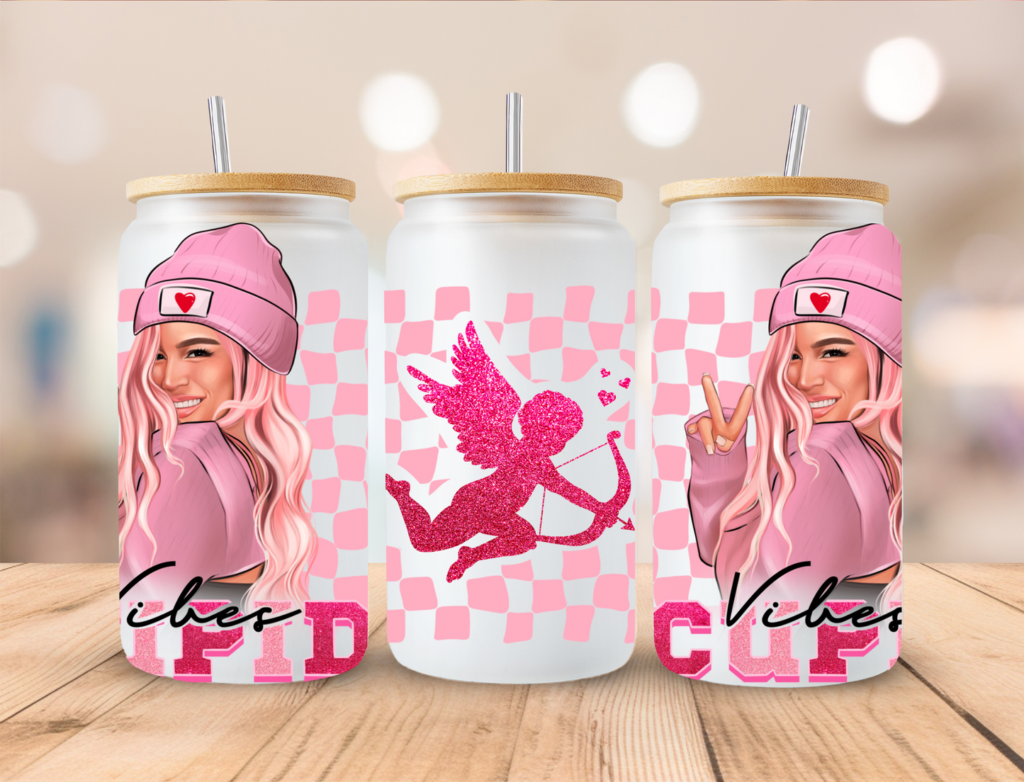Valentines Cupid Vibes - 16 oz Libby UV DTF Wrap