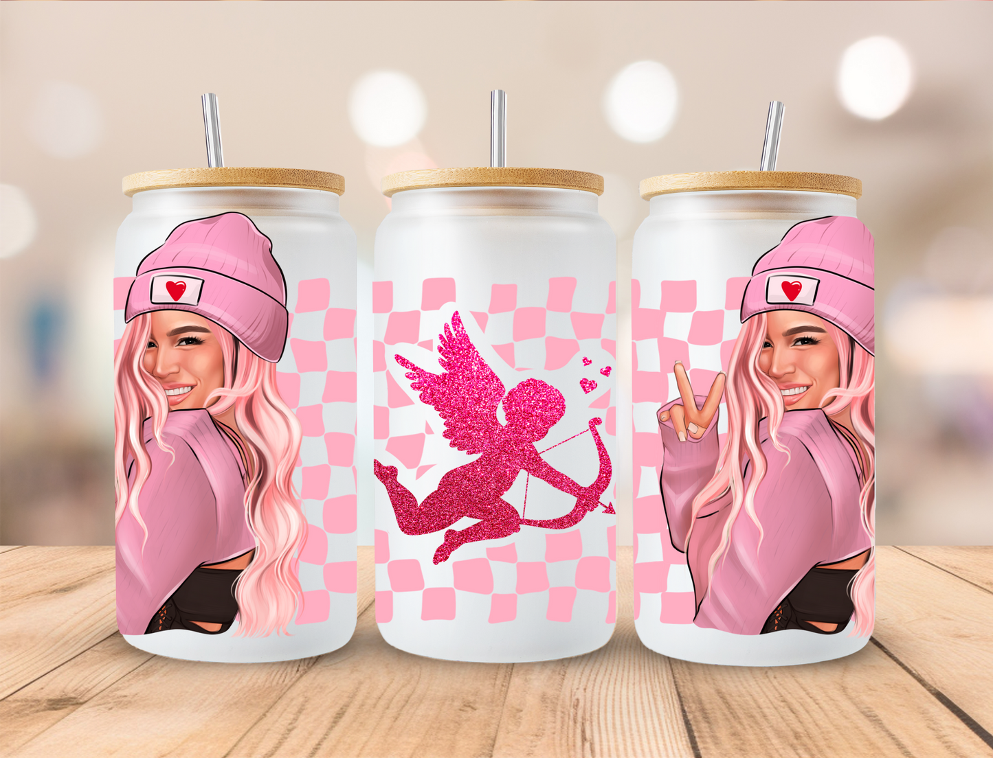 Valentines Cupid and Girl - 16 oz Libby UV DTF Wrap