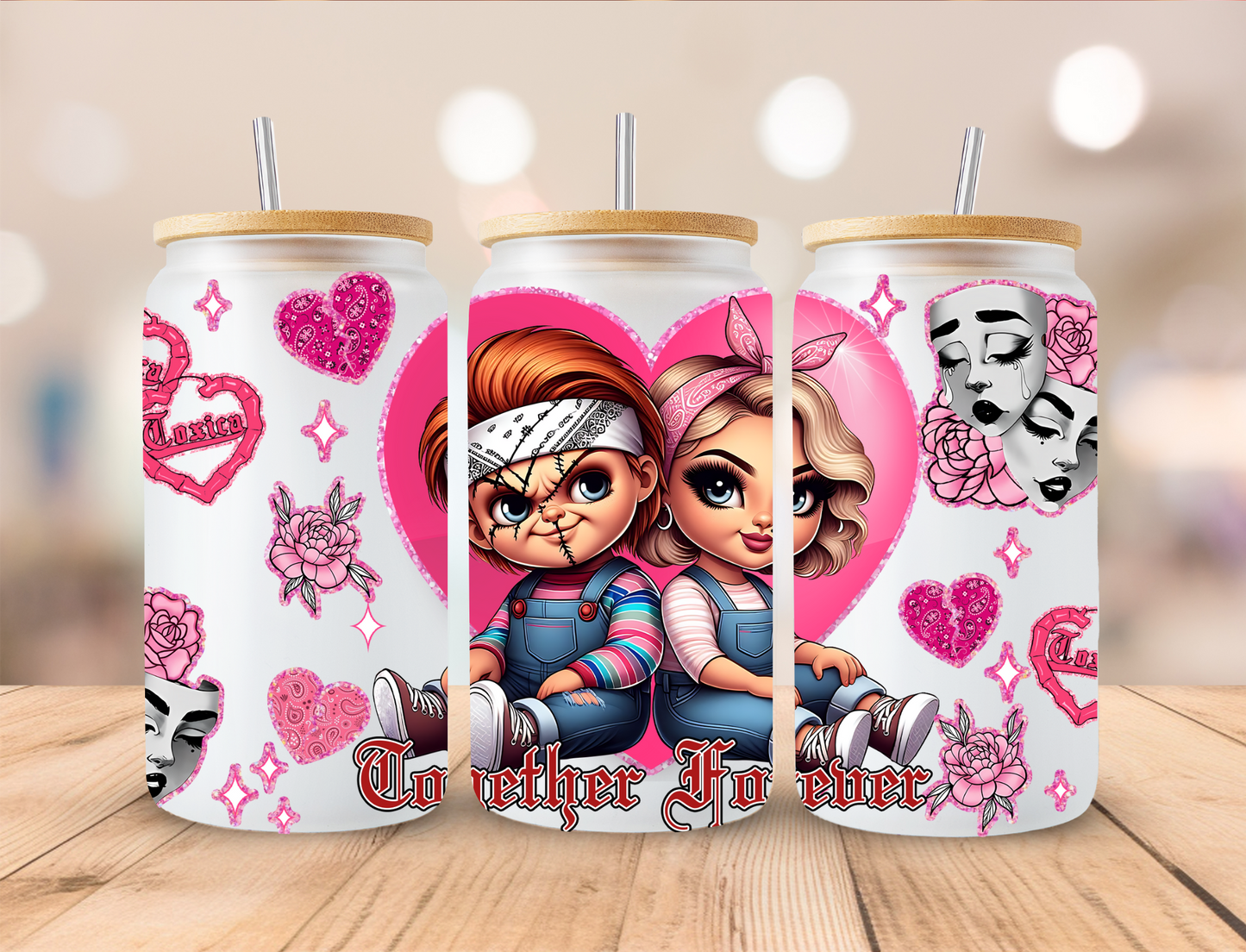 Horror Couple Together Forever - 16 oz / 20 oz Libby UV DTF Wrap