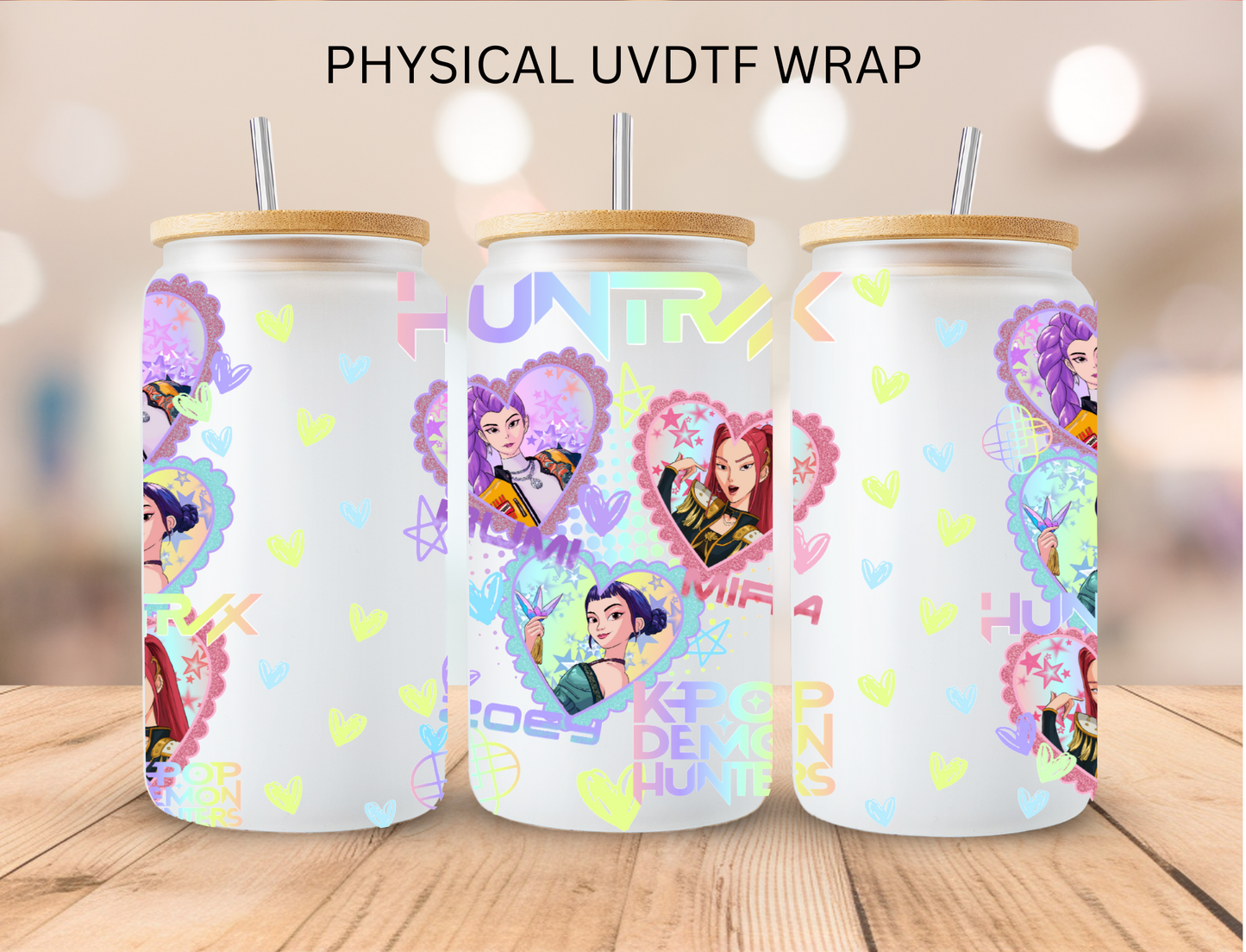 Kpop Huntrix Pastel Hearts - 16 oz / 20 oz Libby UV DTF Wrap