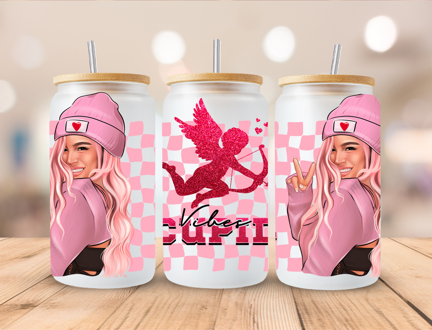 Valentines Vibes Cupid - 16 oz Libby UV DTF Wrap