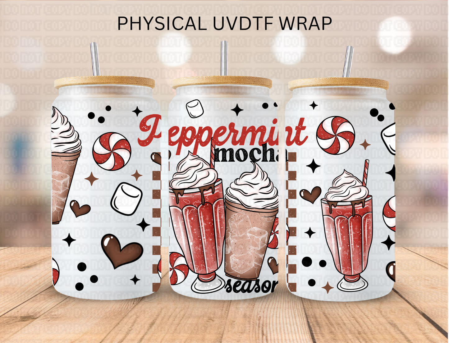 Checkered Christmas Peppermint Mocha Season - 16 oz / 20 oz Libby UV DTF Wrap