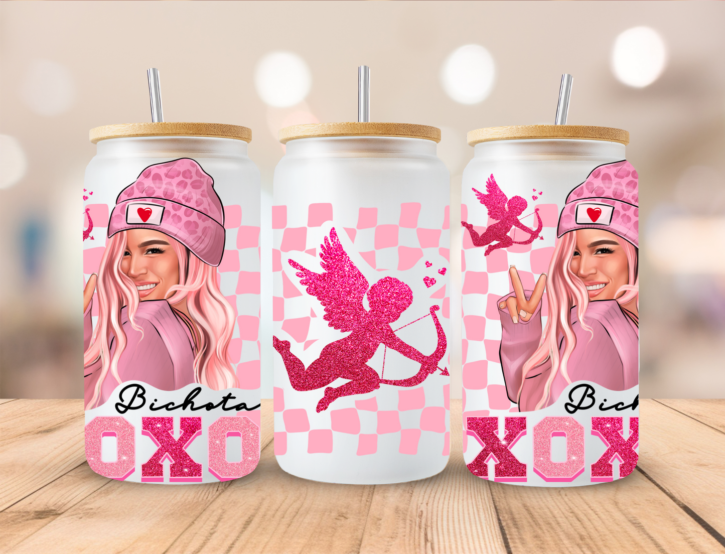 Valentines XOXO and Girl - 16 oz Libby UV DTF Wrap