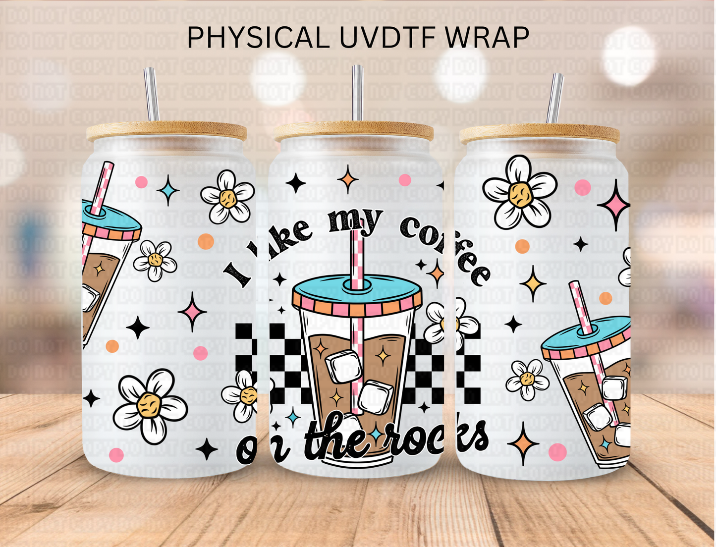 Checkered Coffee on the Rocks - 16 oz / 20 oz Libby UV DTF Wrap