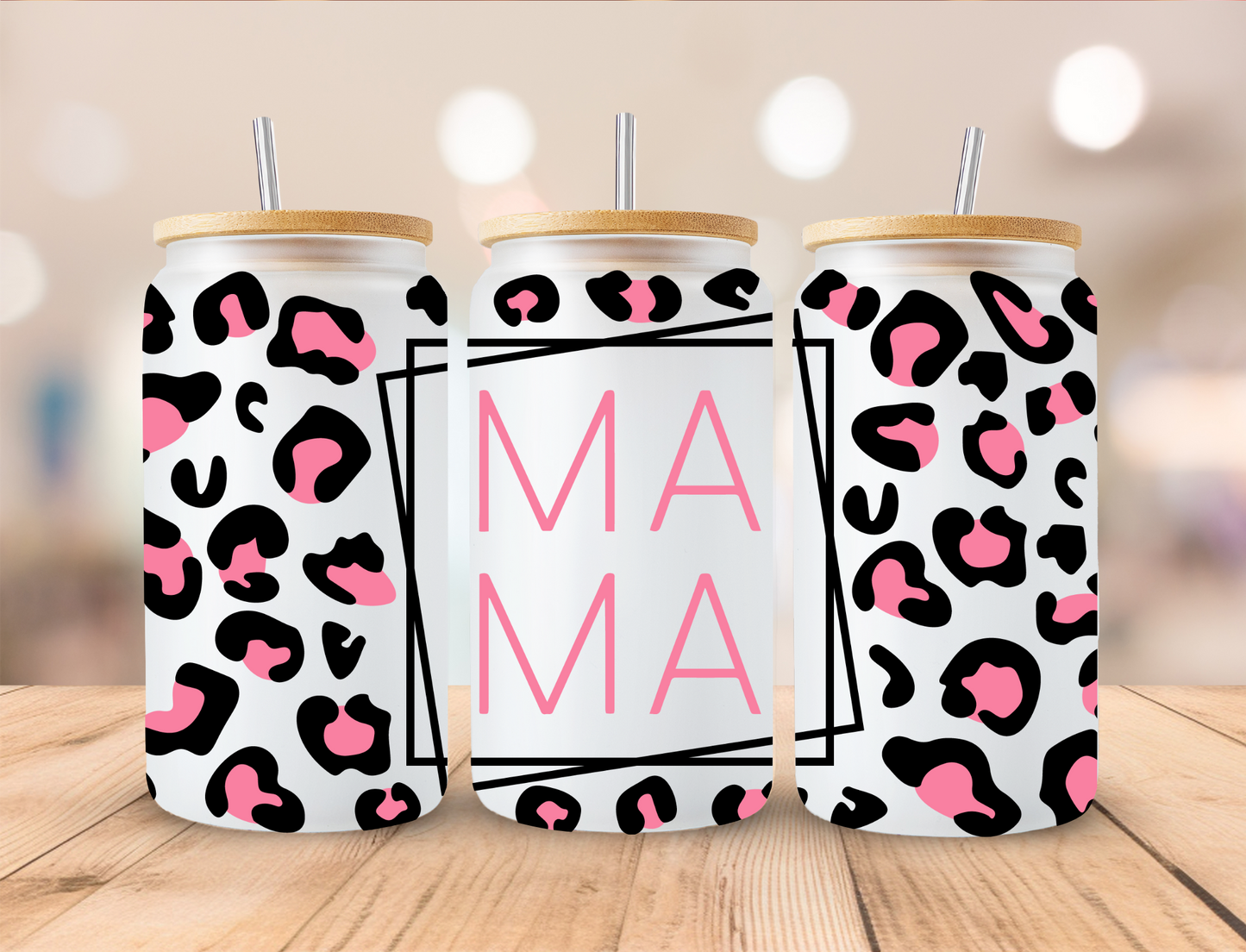 Valentines MAMA Animal Print - 16 oz Libby UV DTF Wrap