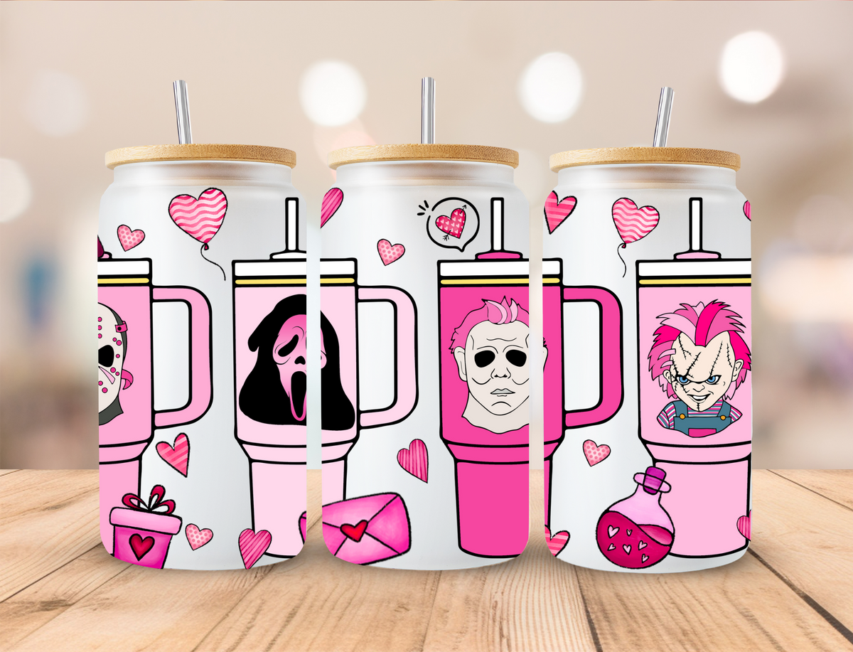 Valentines Horror Tumblers - 16 oz / 20 oz Libby UV DTF Wrap
