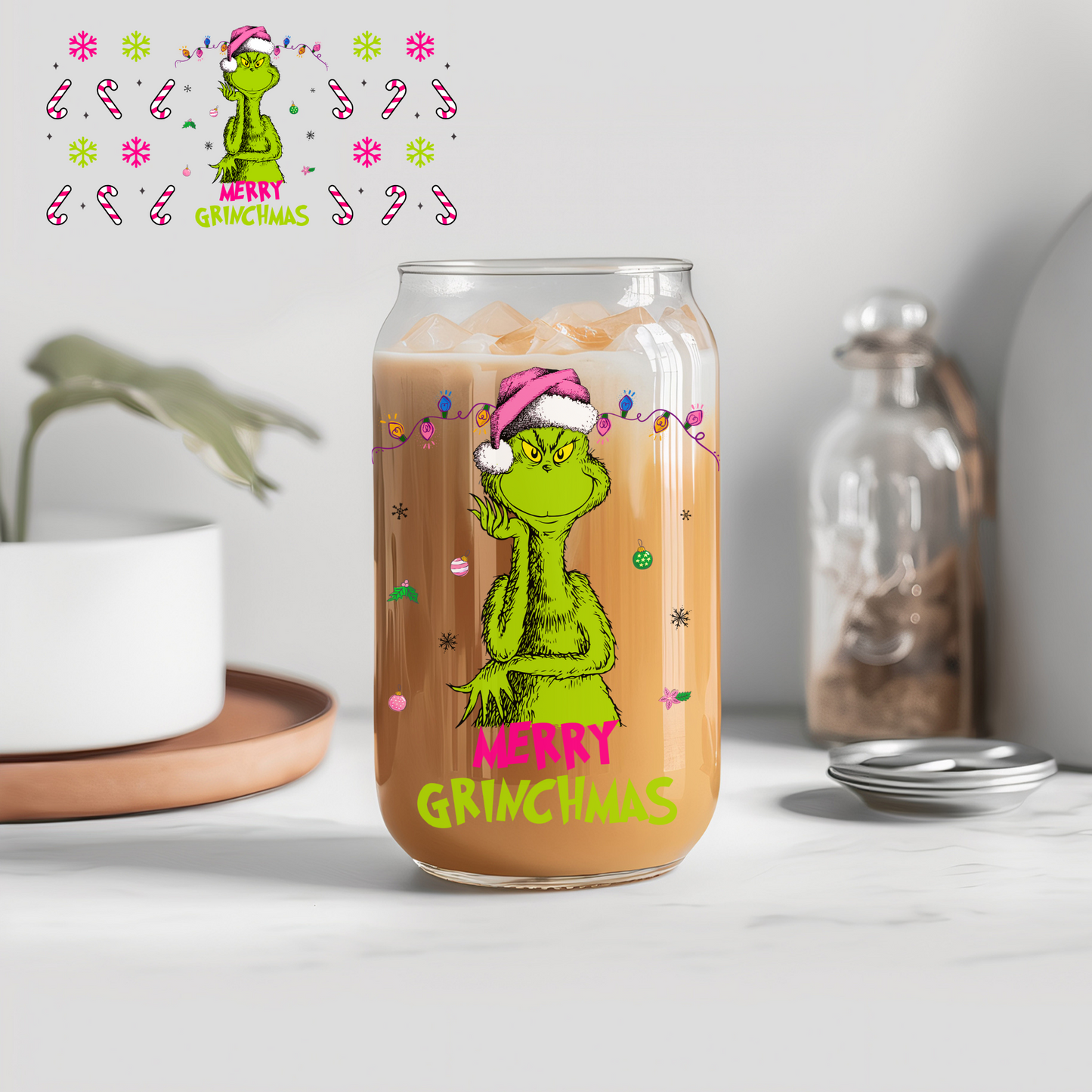 Christmas Merry Mean Green - 16 oz Libby UV DTF Wrap