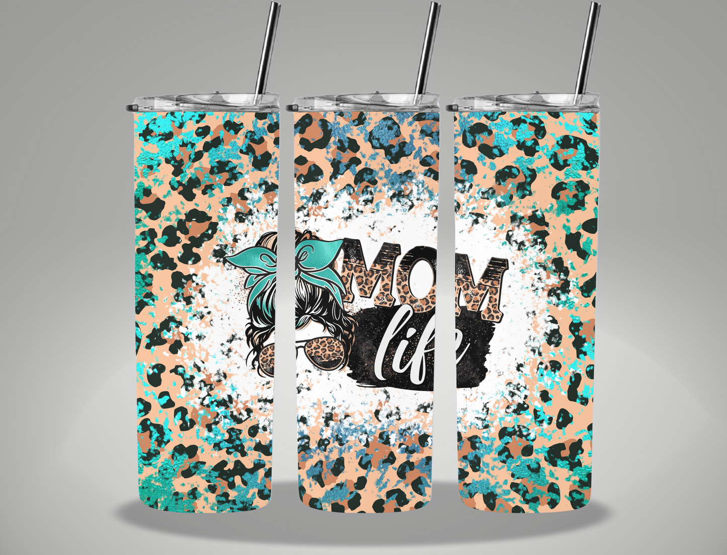 Mother's Day Blue Animal Print Mom Life - 20oz Skinny Tumbler Wrap