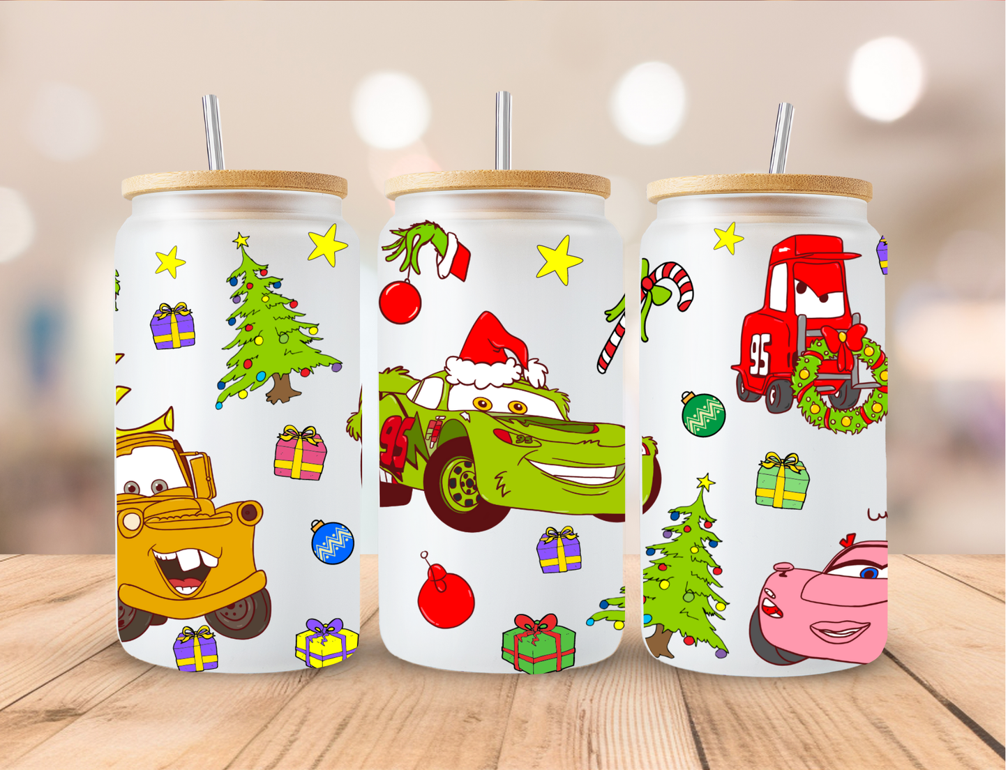 Christmas Cars - 16 oz / 20 oz Libby UV DTF Wrap