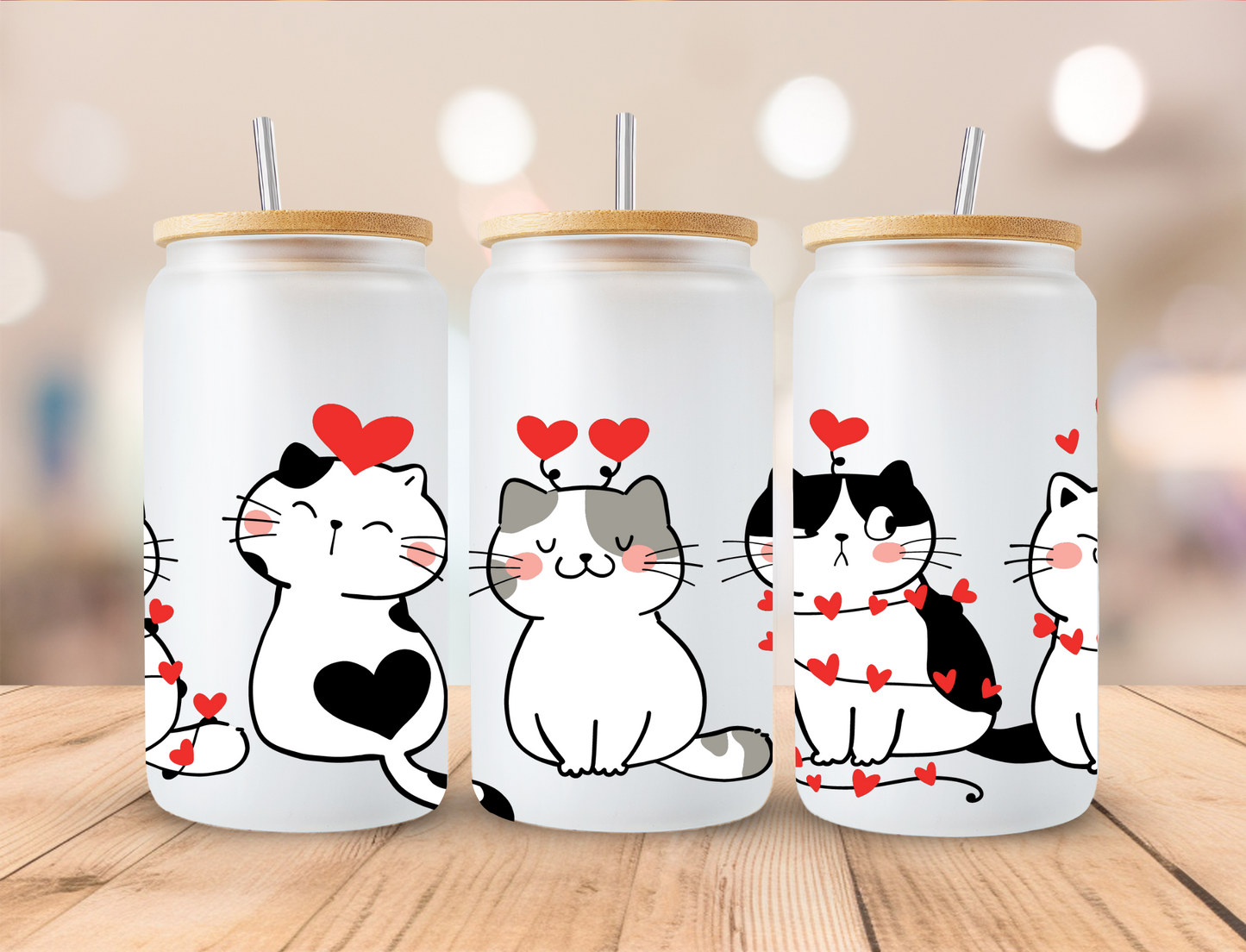 Valentine's Kitty Heart Headband - 16 oz / 20 oz Libby UV DTF Wrap