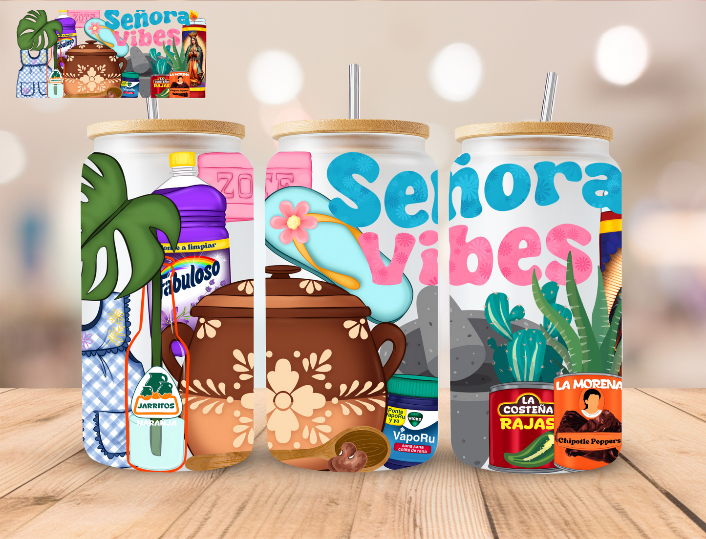 Senora Vibes - 16 oz / 20 oz Libby UV DTF Wrap