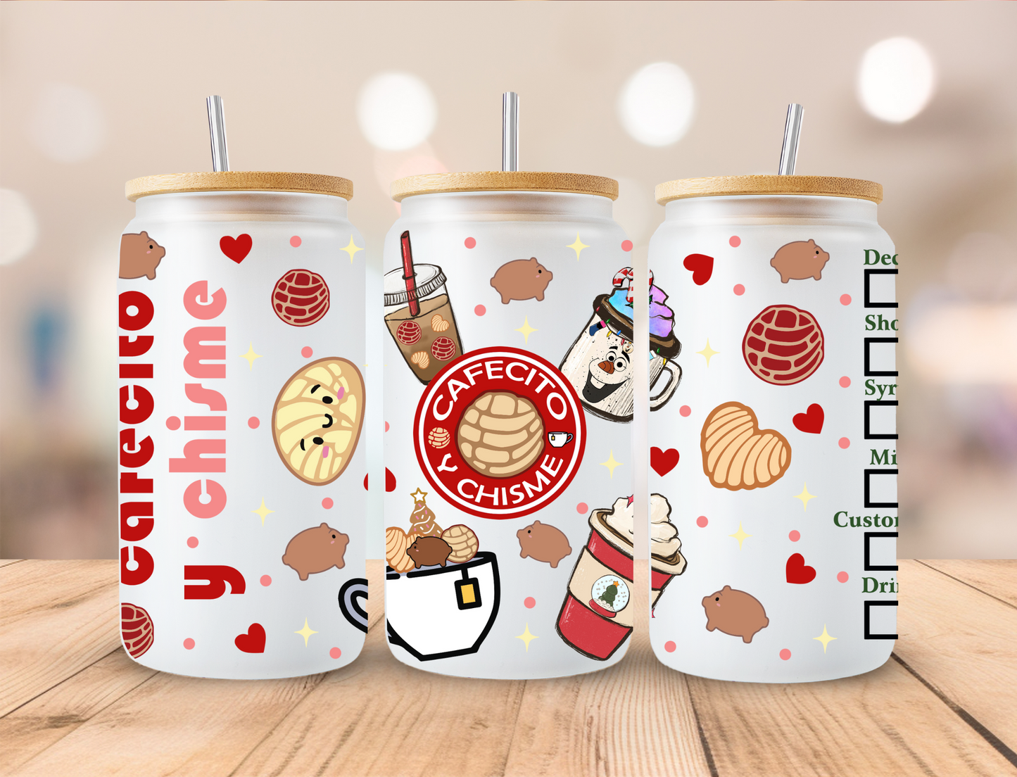 Valentines Cafecito Y Chisme - 16 oz Libby UV DTF Wrap