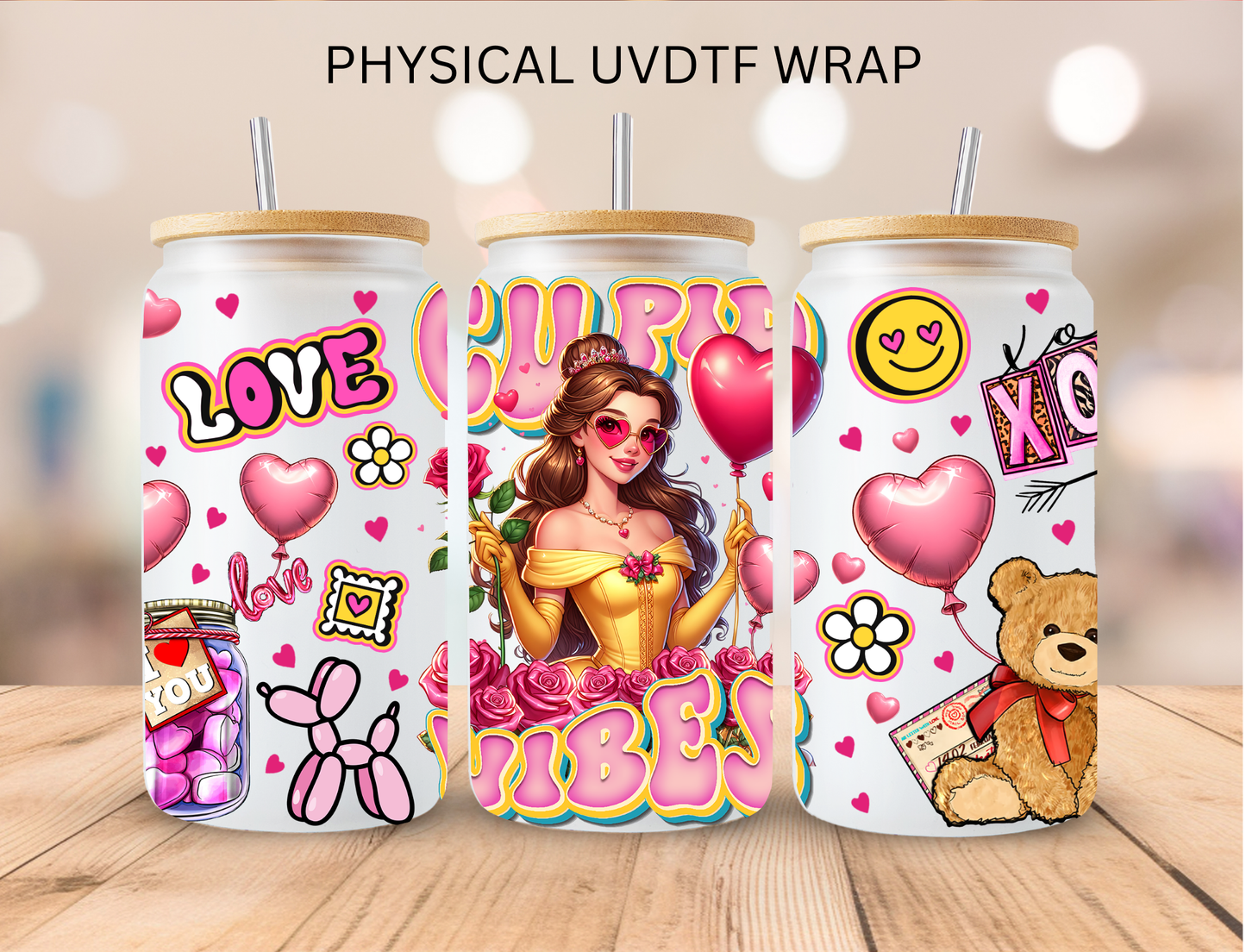 Valentines Cupid Vibes Beauty Beast Princess - 16 oz / 20 oz Libby UV DTF
