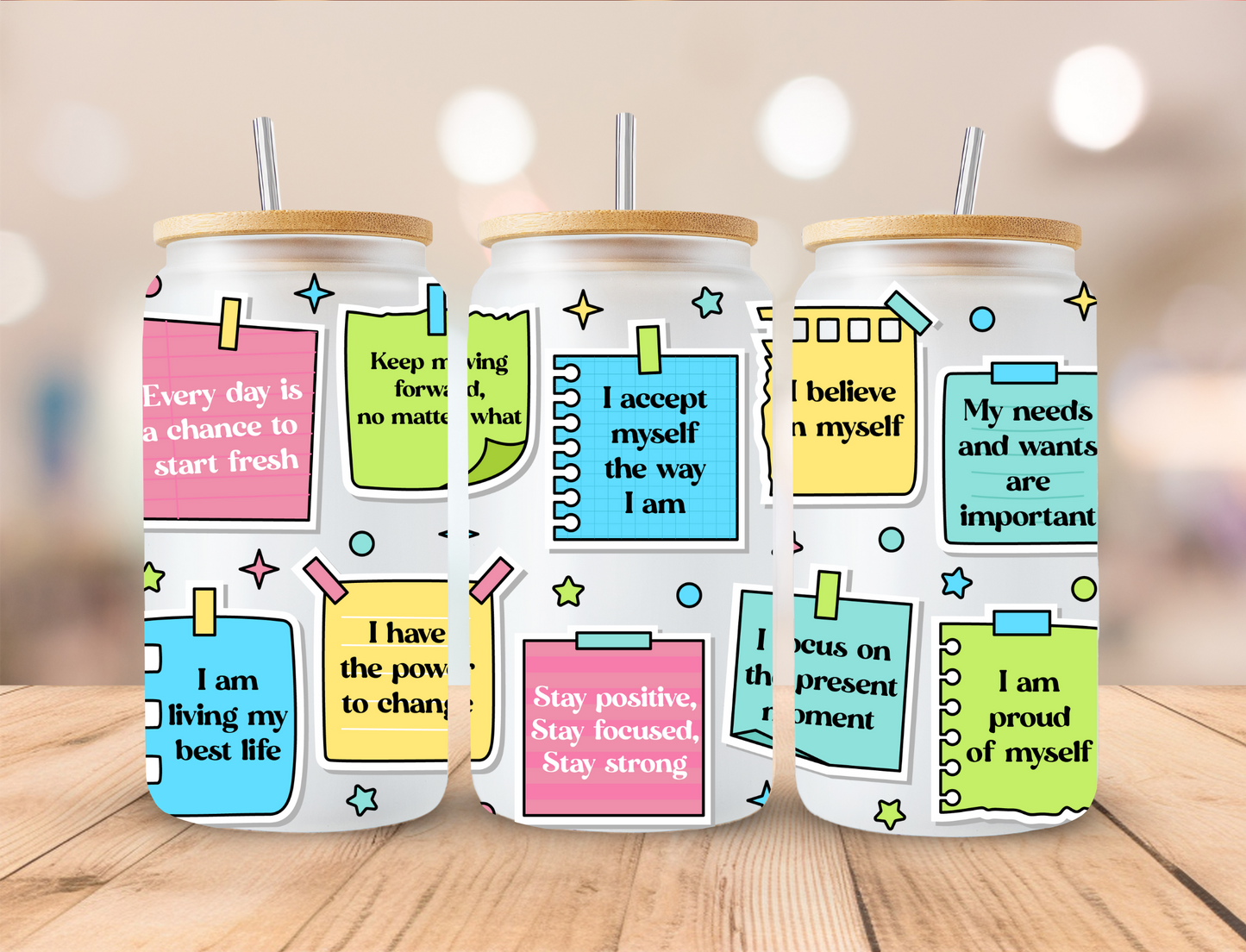 Note Pad Affirmations - 16oz Libby UV DTF Wrap RTS