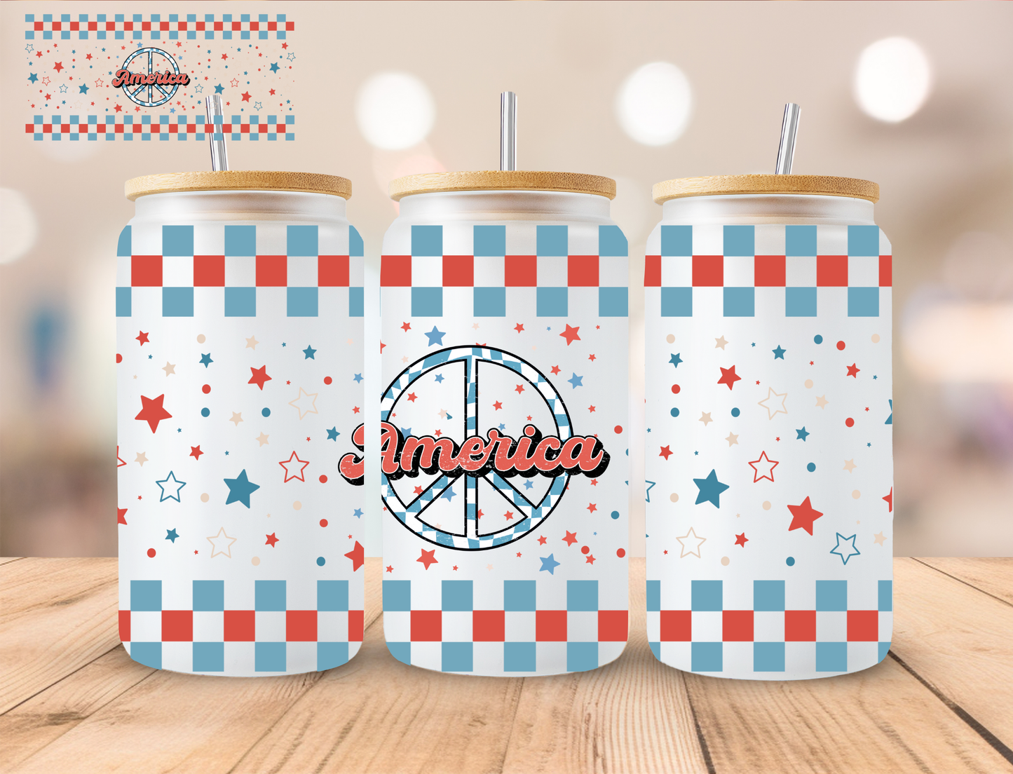 America Patriotic - 16 oz / 20 oz Libby UV DTF Wrap