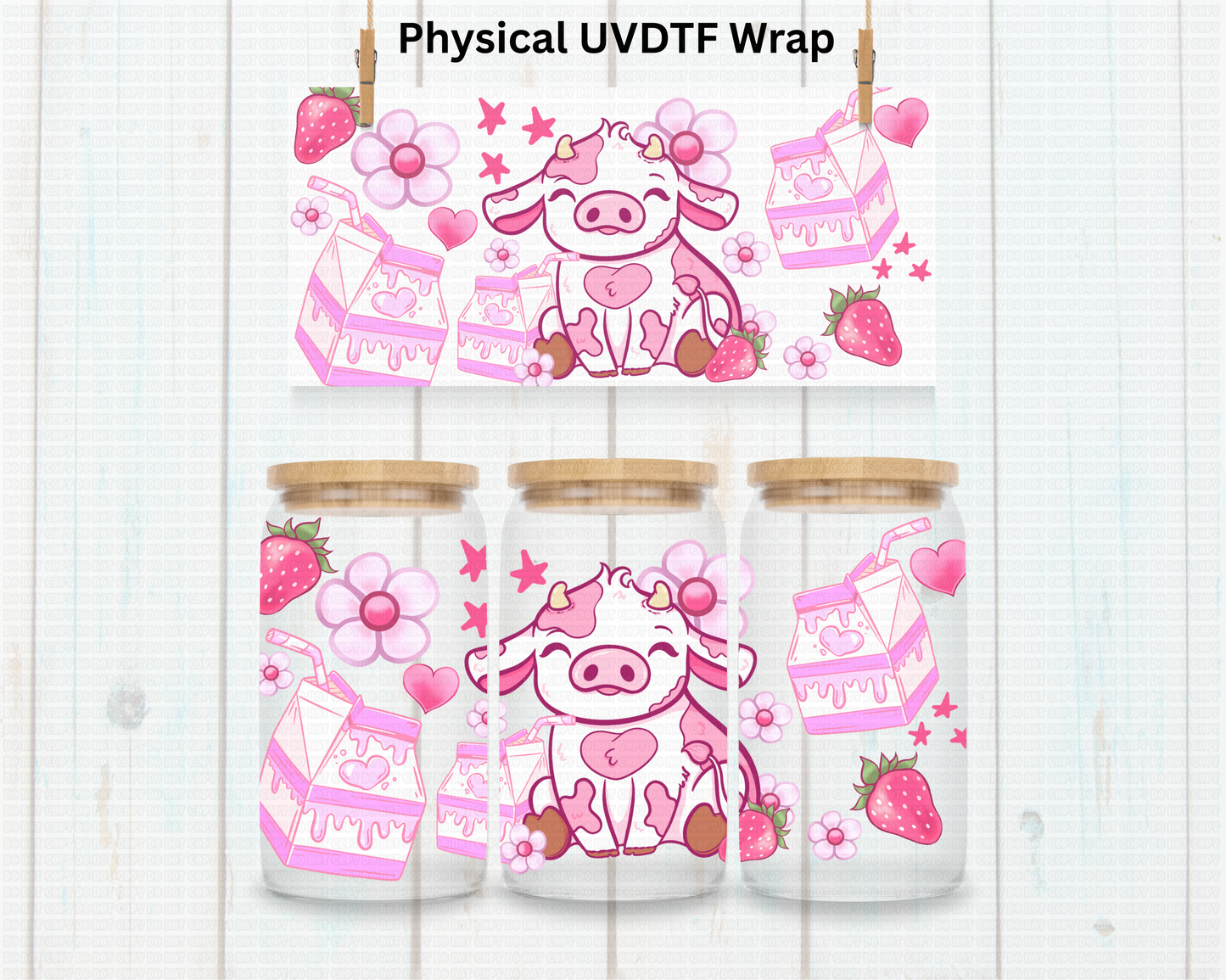 Strawberry Milk Carton And Cow - 16 oz / 20 oz Libby UV DTF