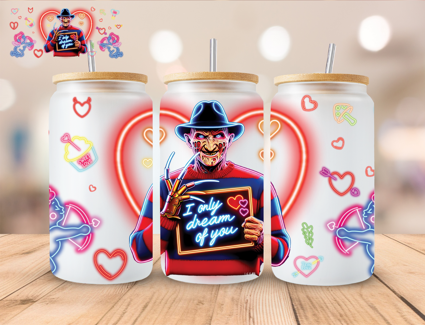 Valentines Burned Horror - 16 oz / 20 oz Libby UV DTF Wrap EXCLUSIVE DESIGN