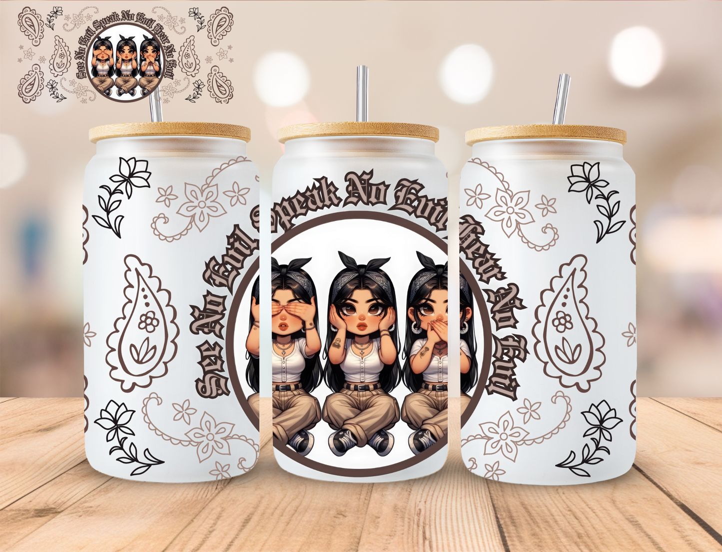 Speak No Evil - 16 oz / 20 oz Libby UV DTF Wrap