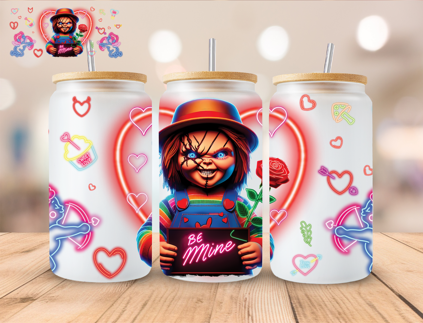 Valentines Doll Horror - 16 oz / 20 oz Libby UV DTF Wrap EXCLUSIVE DESIGN