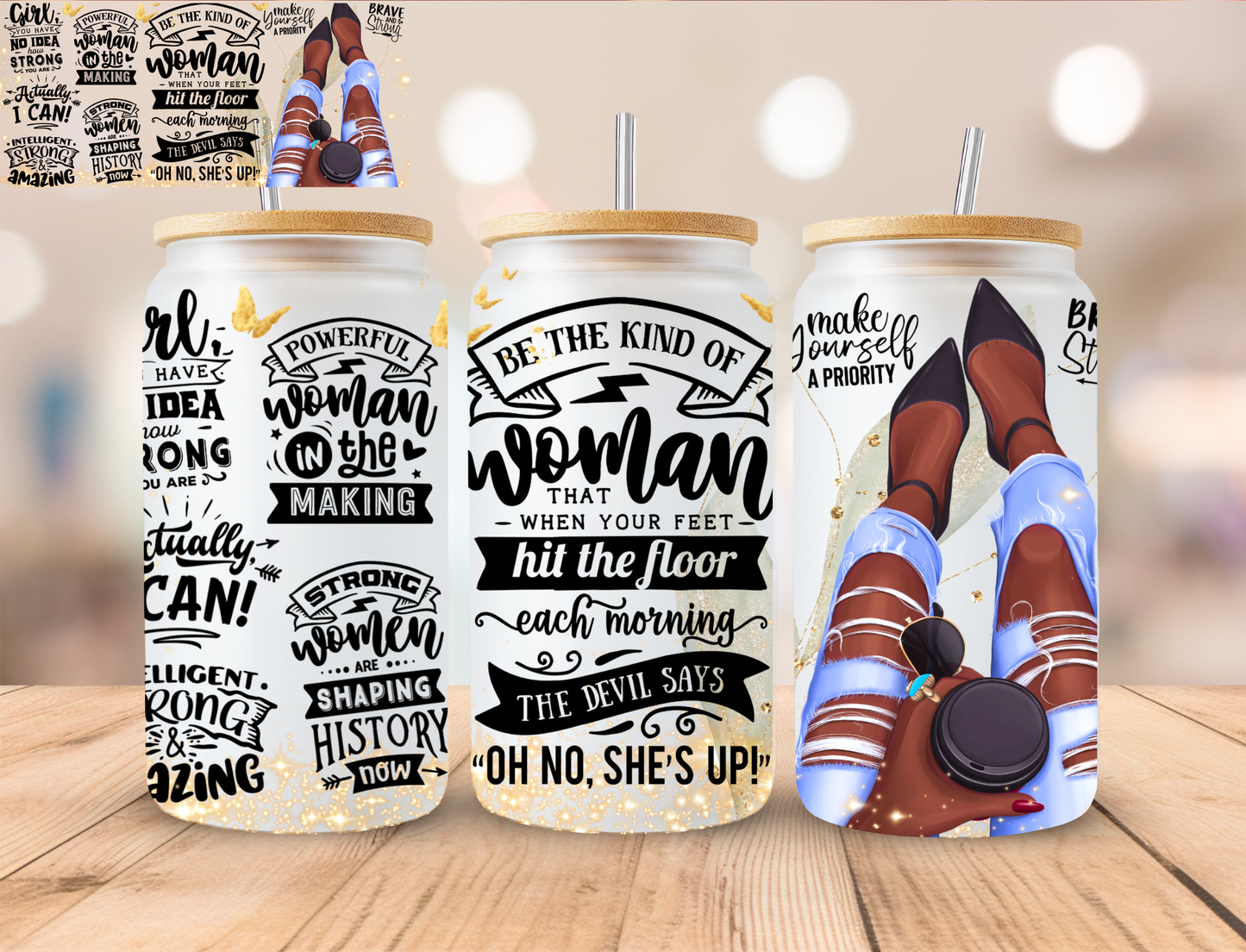 Be The Woman Faith Affirmations - 16 oz / 20 oz Libby UV DTF Wrap