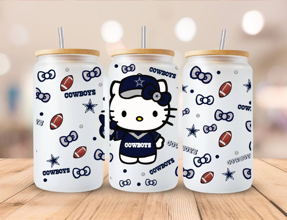 Sport Kitty Cowboys Football - 16oz Libby UV DTF Wrap