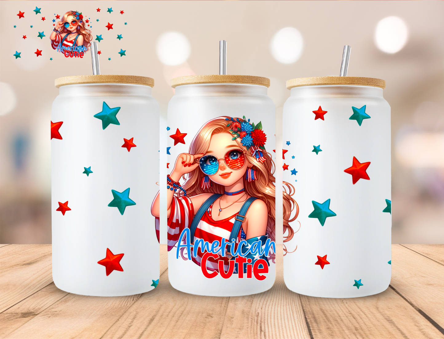 Patriotic American Cutie - 16 oz / 20 oz Libby UV DTF Wrap