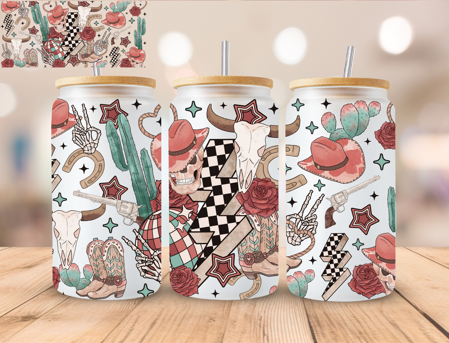 Retro Cowgirl Print - 16 oz / 20 oz Libby UV DTF Wrap