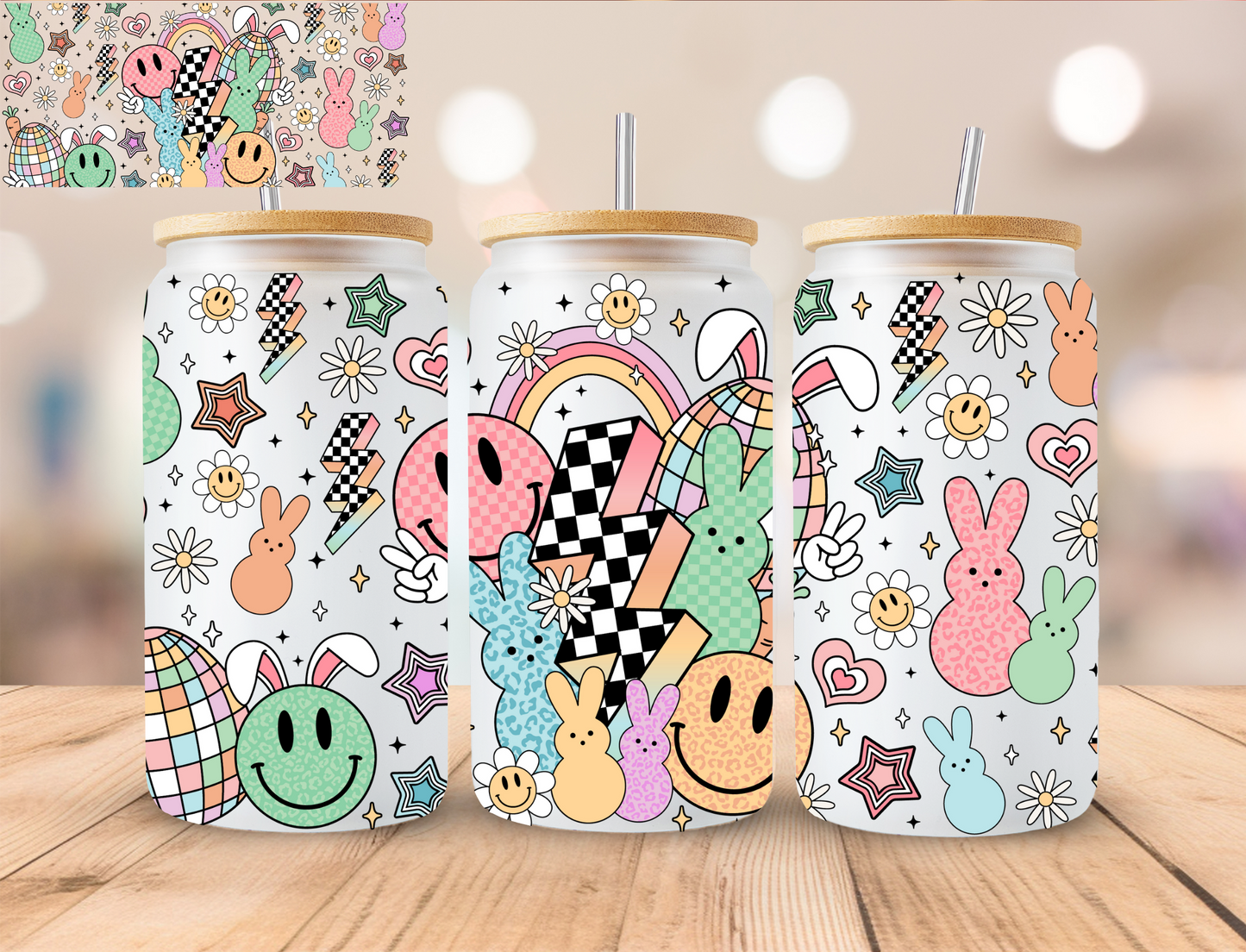 Retro Easter Print - 16 oz / 20 oz Libby UV DTF Wrap