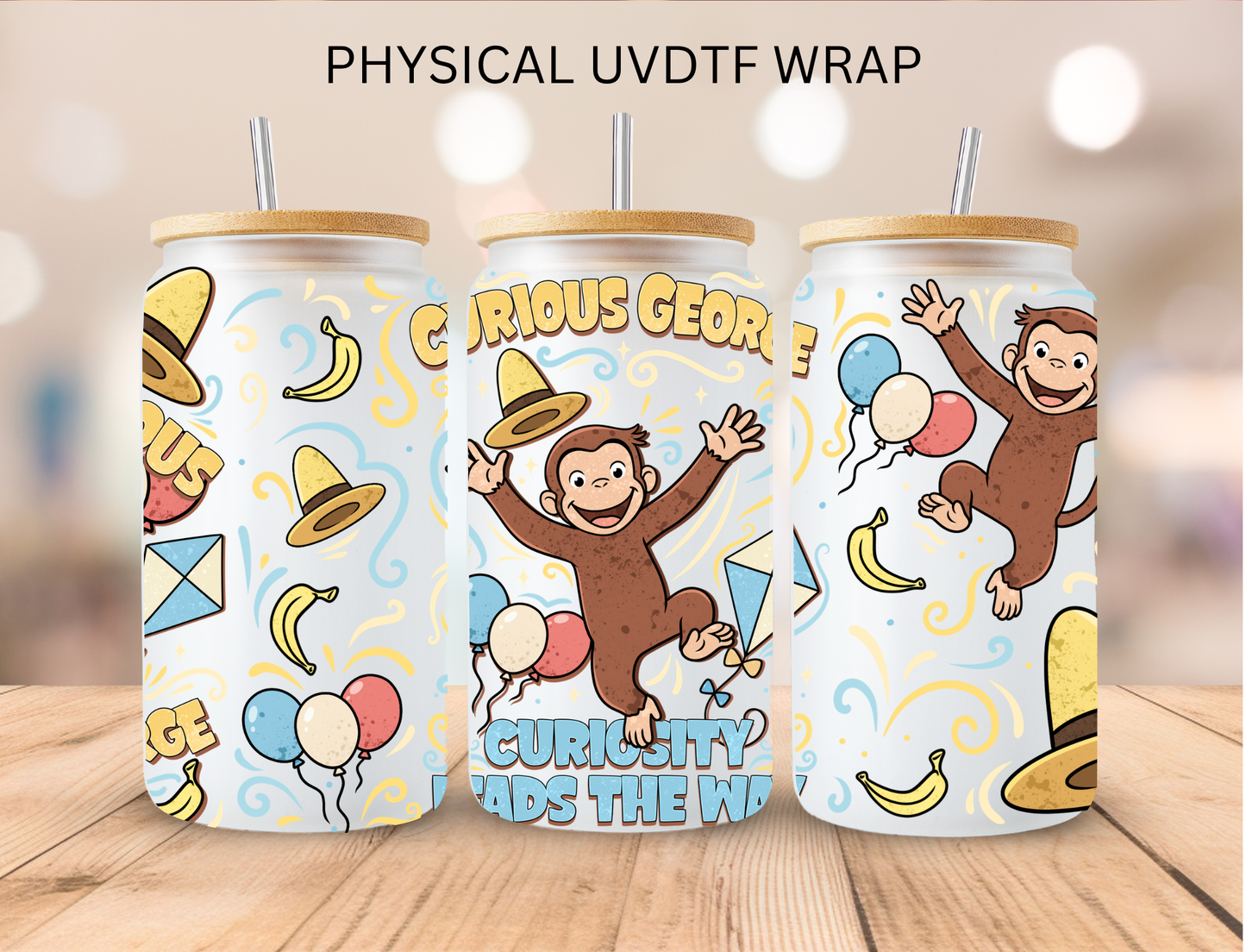 Curious Monkey - 16 oz / 20 oz Libby UV DTF Wrap
