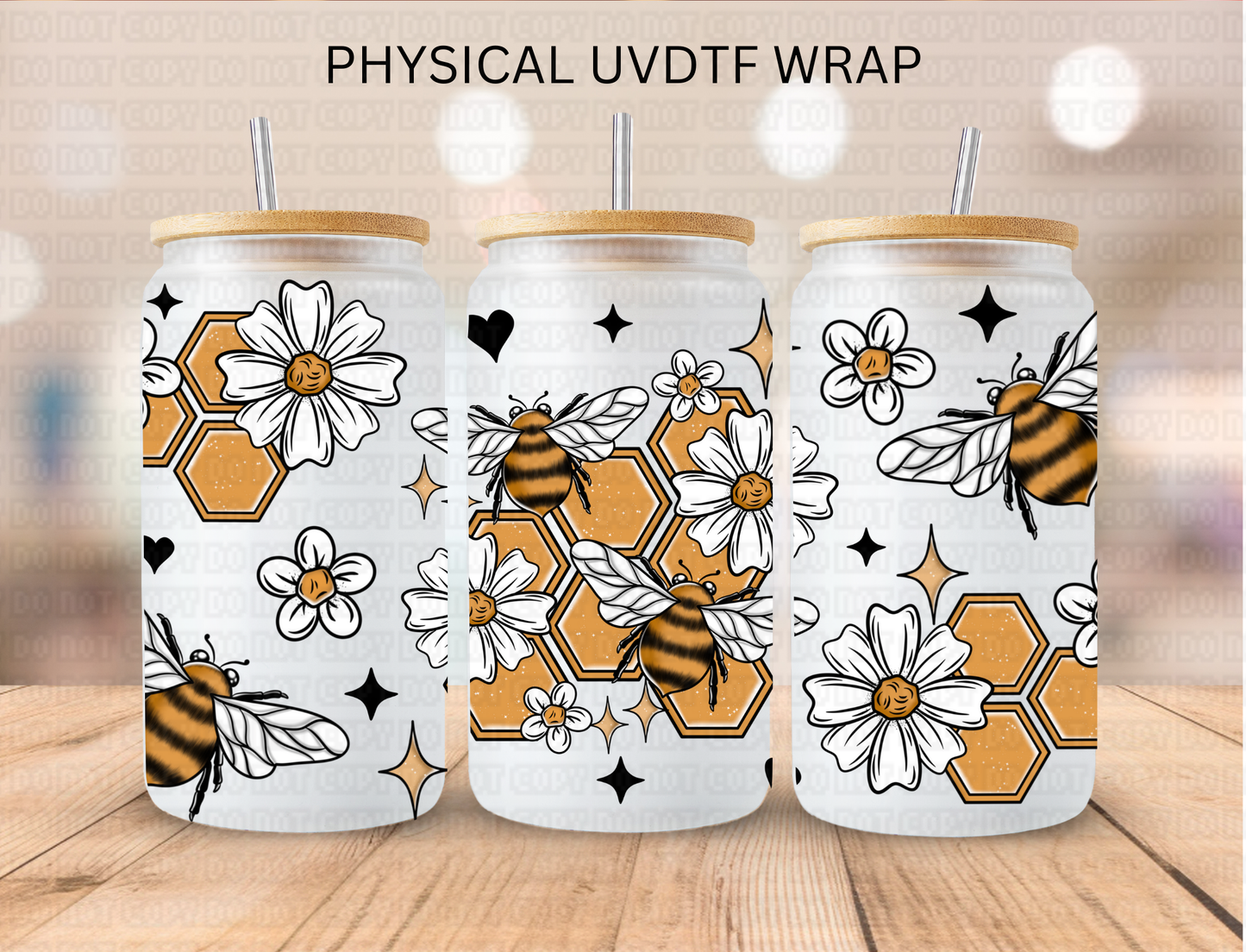 Honeycombs Bees - 16 oz / 20 oz Libby UV DTF Wrap