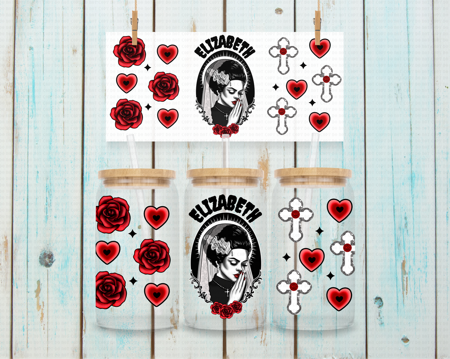 Halloween Catholic Elizabeth - 16 oz / 20 oz Libby UV DTF Wrap Lumiistell EXCLUSIVE