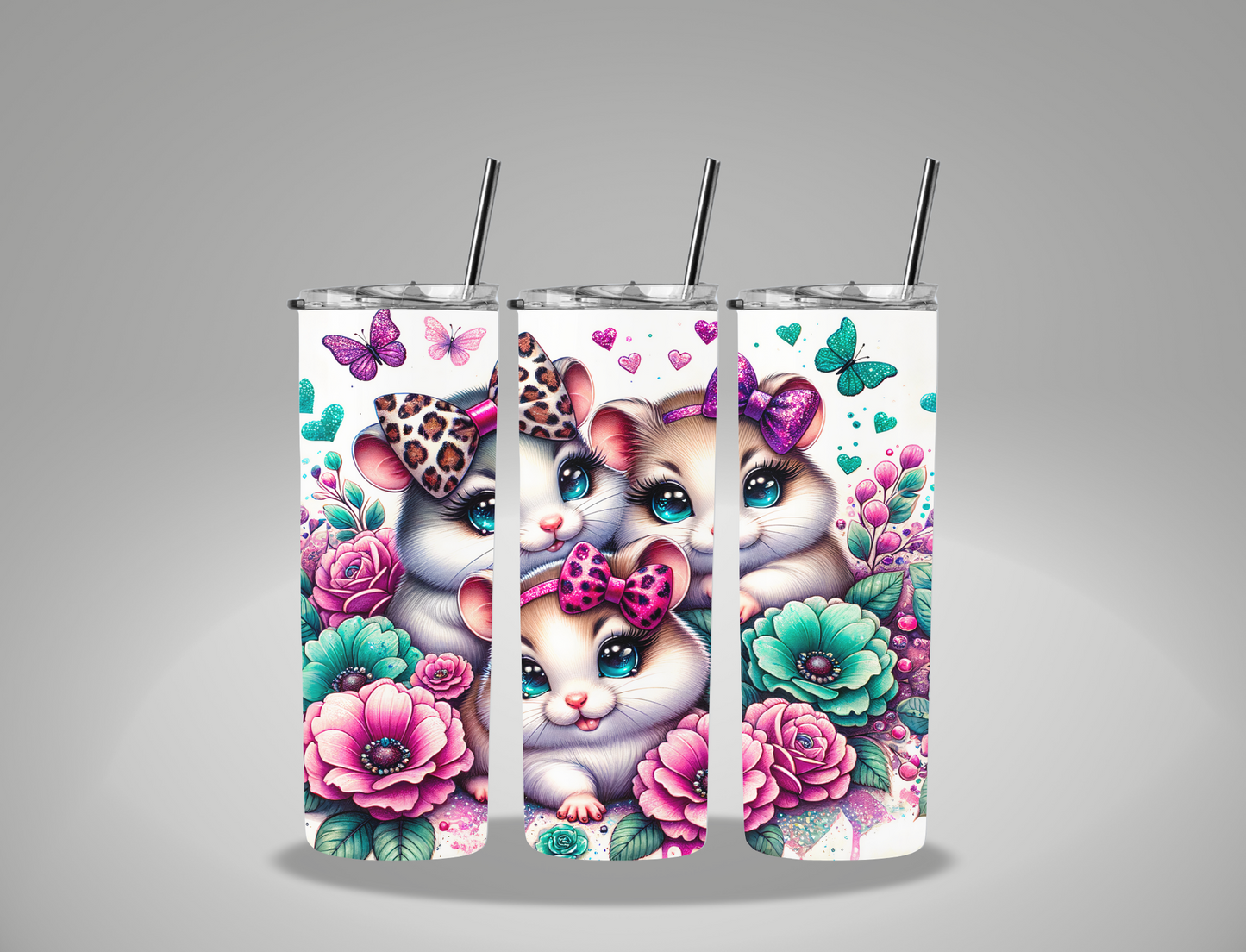 Pink Floral Hamster - 20oz Skinny Tumbler Wrap