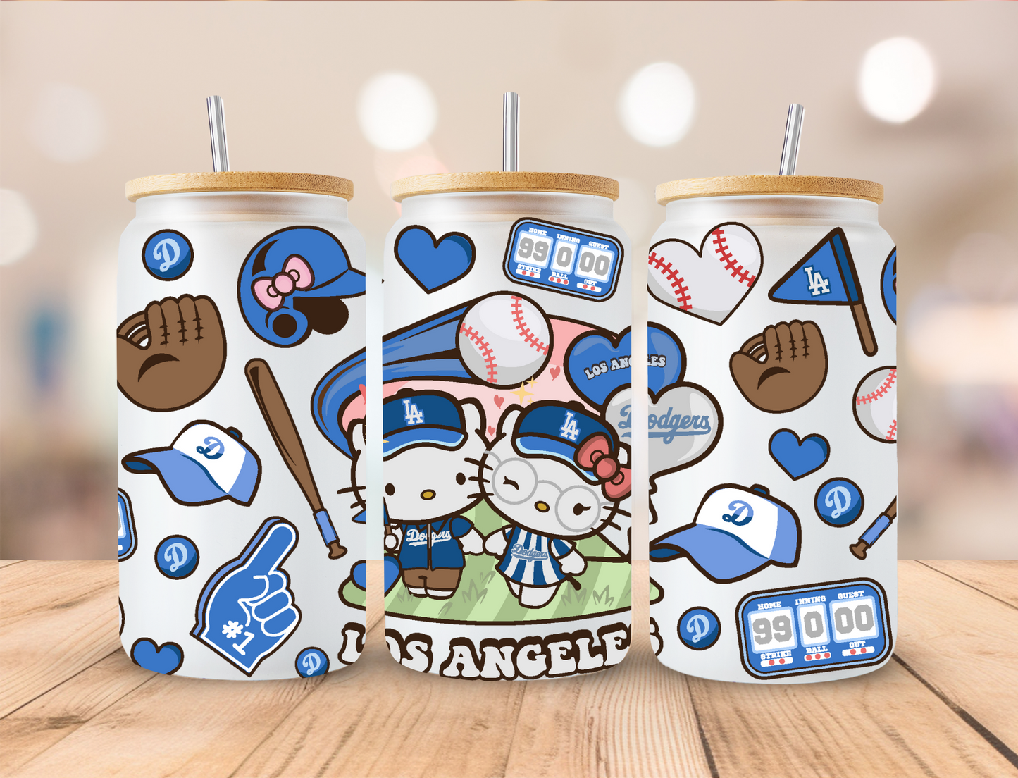 Kitty Couple Dodgers Baseball - 16 oz / 20 oz Libby UV DTF Wrap