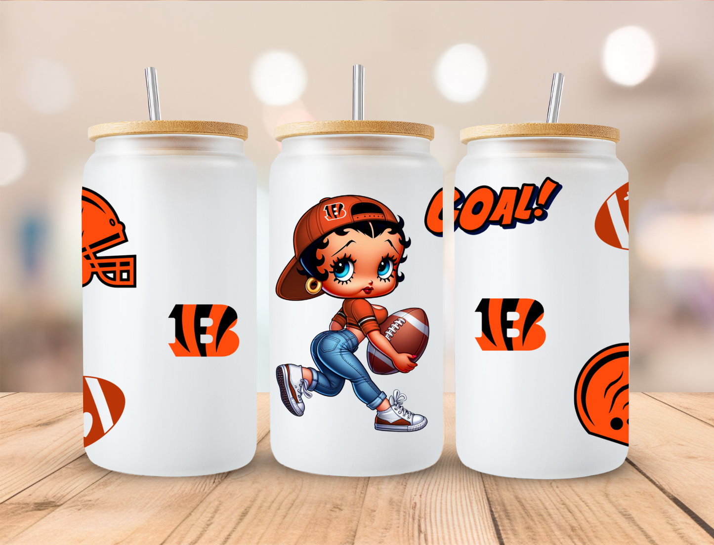 Football Bengals Boop - 16 oz / 20 oz Libby UV DTF Wrap