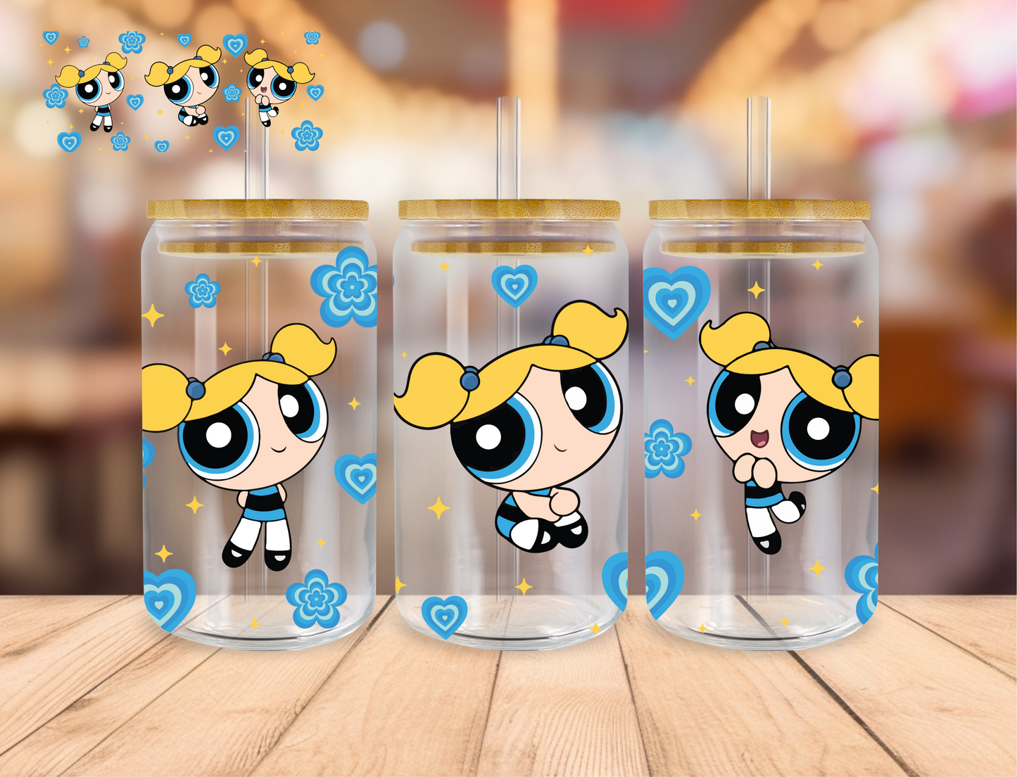 Blue Puff Girl - 16 oz / 20 oz Libby UV DTF Wrap