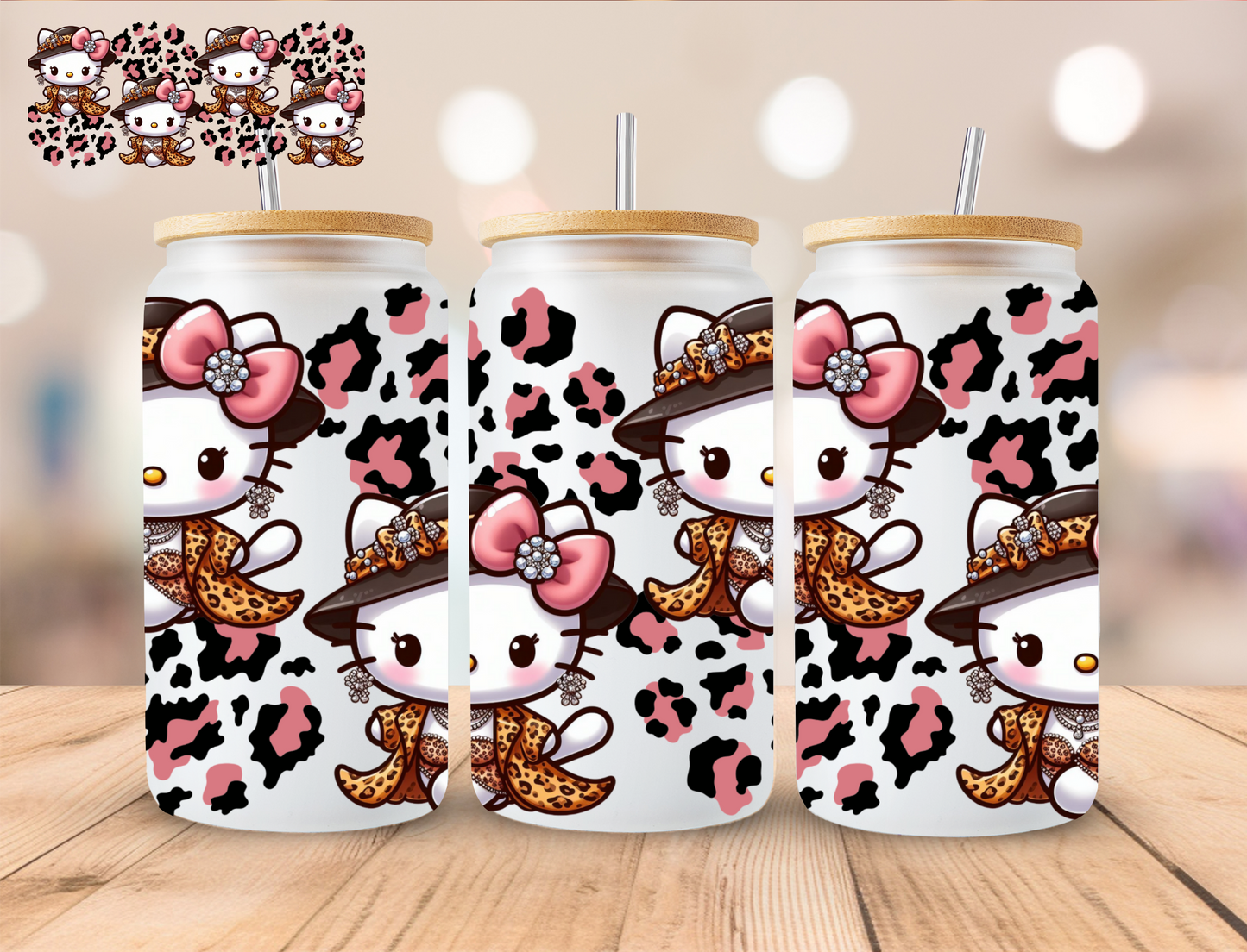 Cheetah Kitty - 16 oz / 20 oz Libby UV DTF Wrap