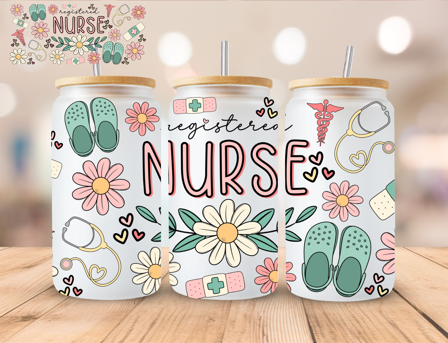 Registered Nurse - 16 oz / 20 oz Libby UV DTF Wrap